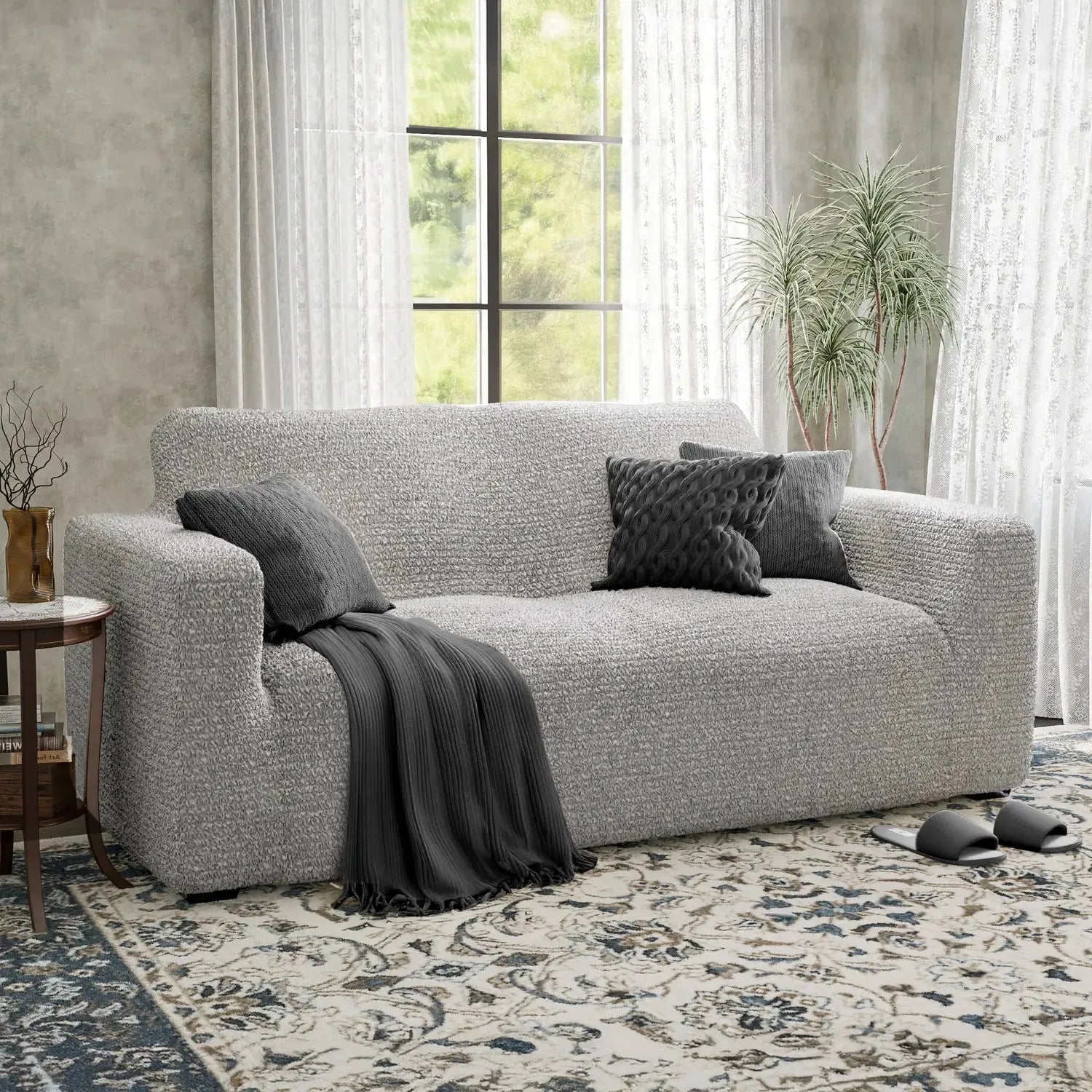 2 Seater Loveseat Slipcover - Mille Righe Collection | Sofa Protector for Living Room, Bedroom & Office | Washable & Durable Furniture Cover