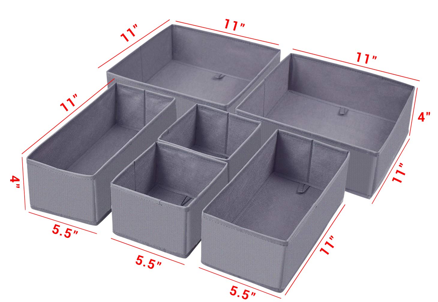 Homyfort Foldable Cloth Dresser Drawer Organizer - 6-Piece Set of Storage Bins & Dividers for Underwear, Bras, Socks, Ties, Scarves | Space-Saving Closet & Bedroom Organization Solution (Grey)