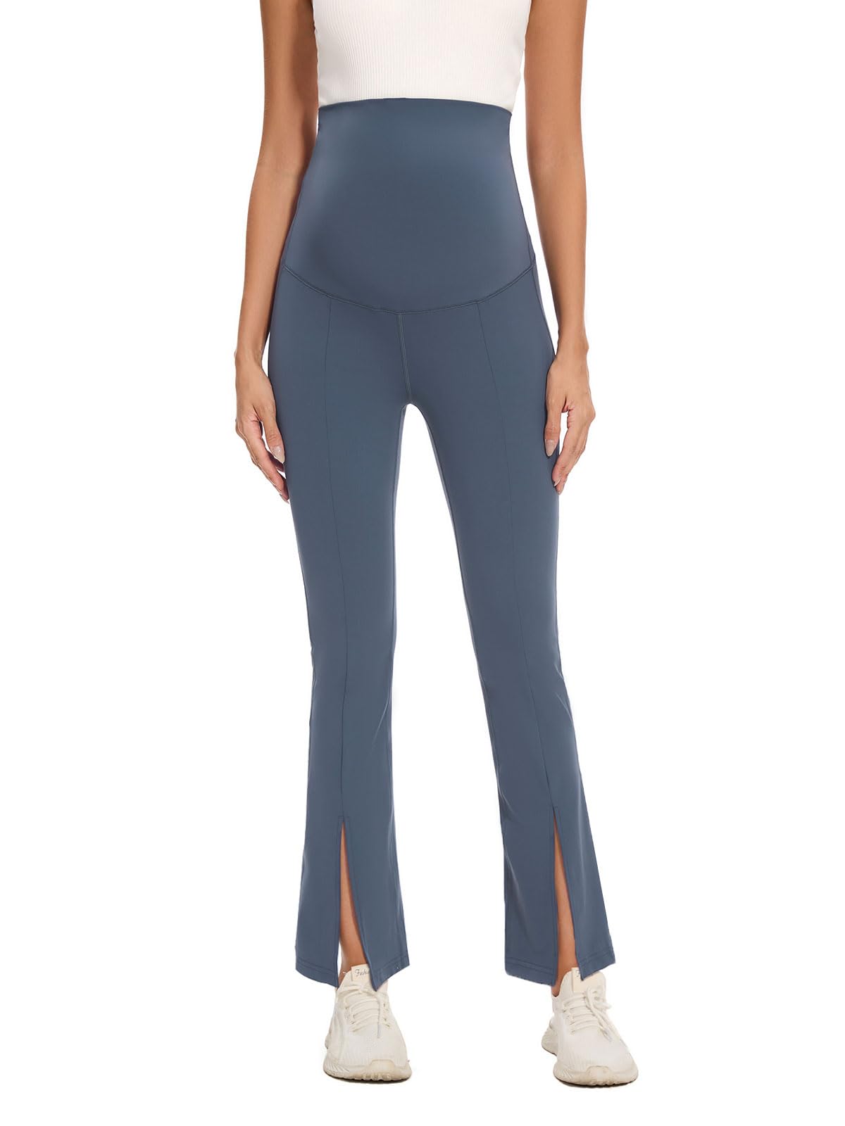 Liu & Qu Maternity Flare Leggings - Over The Belly Pregnancy Yoga Pants with Split Front & Bootcut Design for Workouts - Soft Stretchy Comfort for Expecting Moms - Perfect for Prenatal Yoga, Gym & Everyday Wear