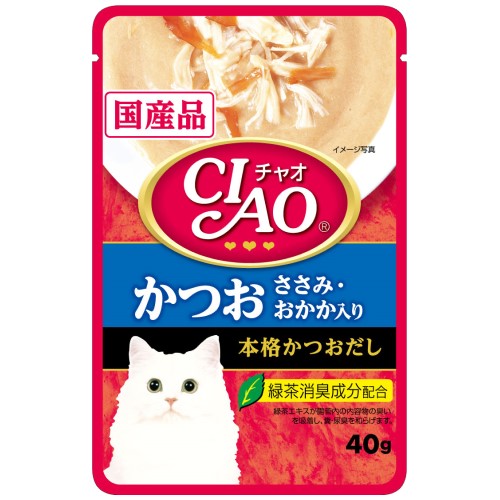 Premium Ciao Cat Wet Food - Creamy Soup Pouch with Tuna (Katsuo) & Chicken Fillet Topping, Dried Bonito Flakes - 24-Pack Carton for Healthy Cats | Perfect for Mealtime, Travel & Senior Cat Nutrition