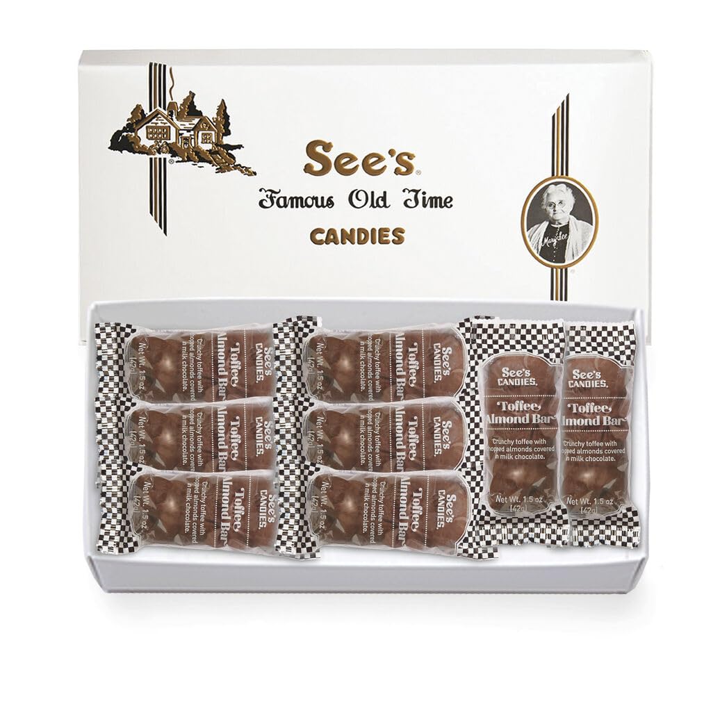 See's Candies 12 oz Milk Toffee Almond Bars - 8 Individually Wrapped Chocolate Candy Bars | Perfect for Gifts, Parties & Holiday Treats