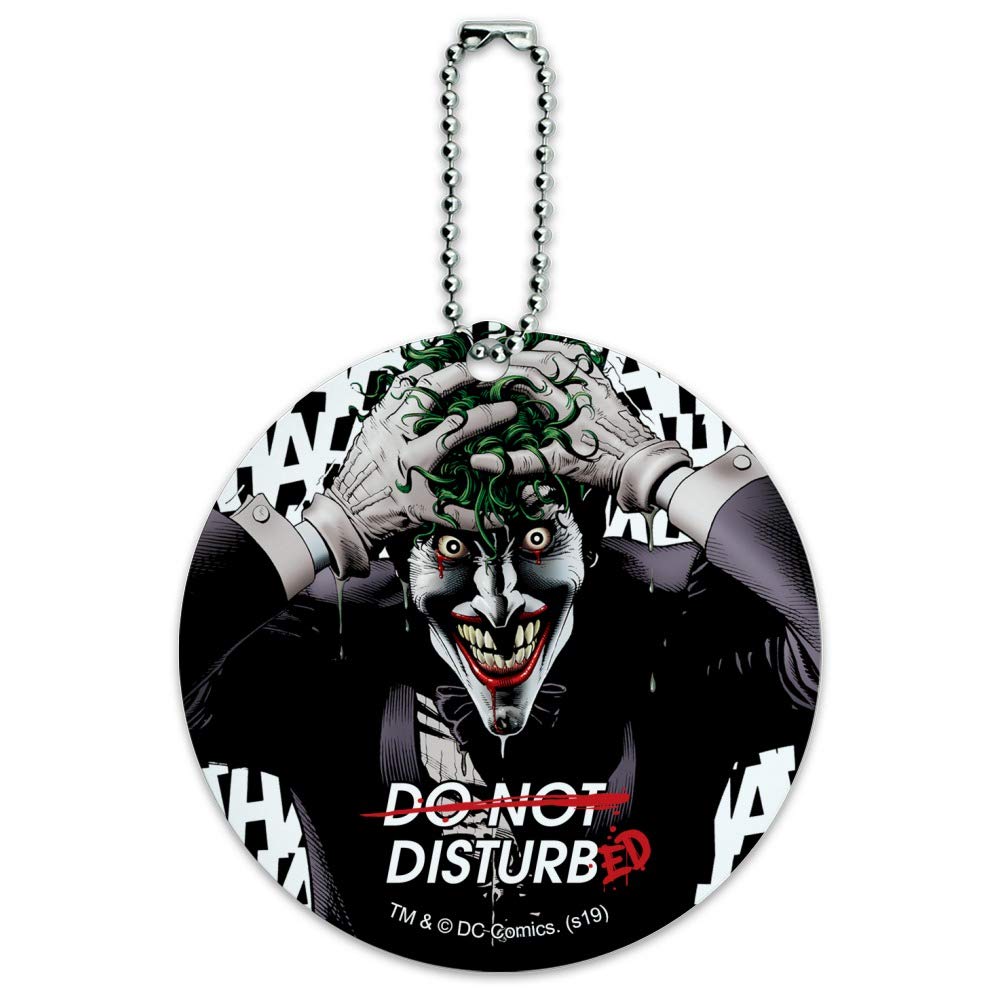 Batman Disturbed Joker Round Luggage ID Tag - Personalized Suitcase Name Tag for Carry-On Bags - Perfect for Travel, Cosplay & Comic Conventions