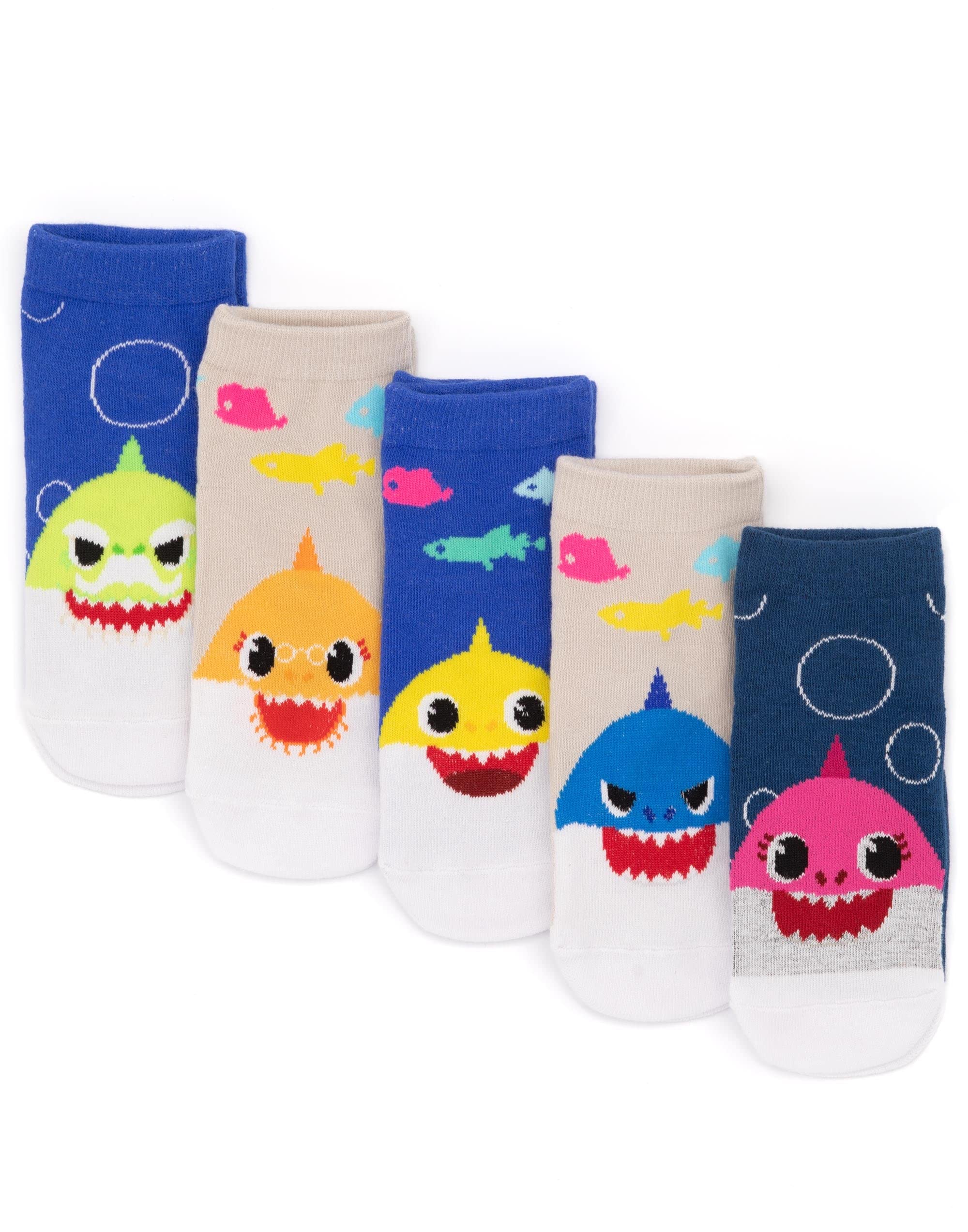 Baby Shark Socks 5-Pack for Kids - Soft Cotton Toddler Socks for Boys & Girls (Blue/Cream) | Shark Family Song Inspired Footwear | Perfect for Playtime, School & Family Matching Outfits
