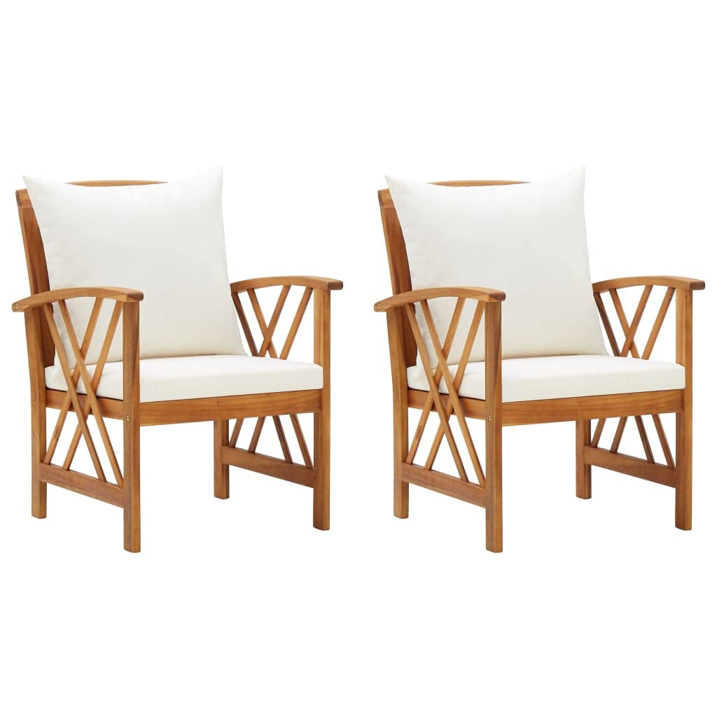 2-Piece Acacia Wood Patio Chairs with Cushions - Outdoor Garden Furniture Set for Backyard, Poolside & Deck Relaxation