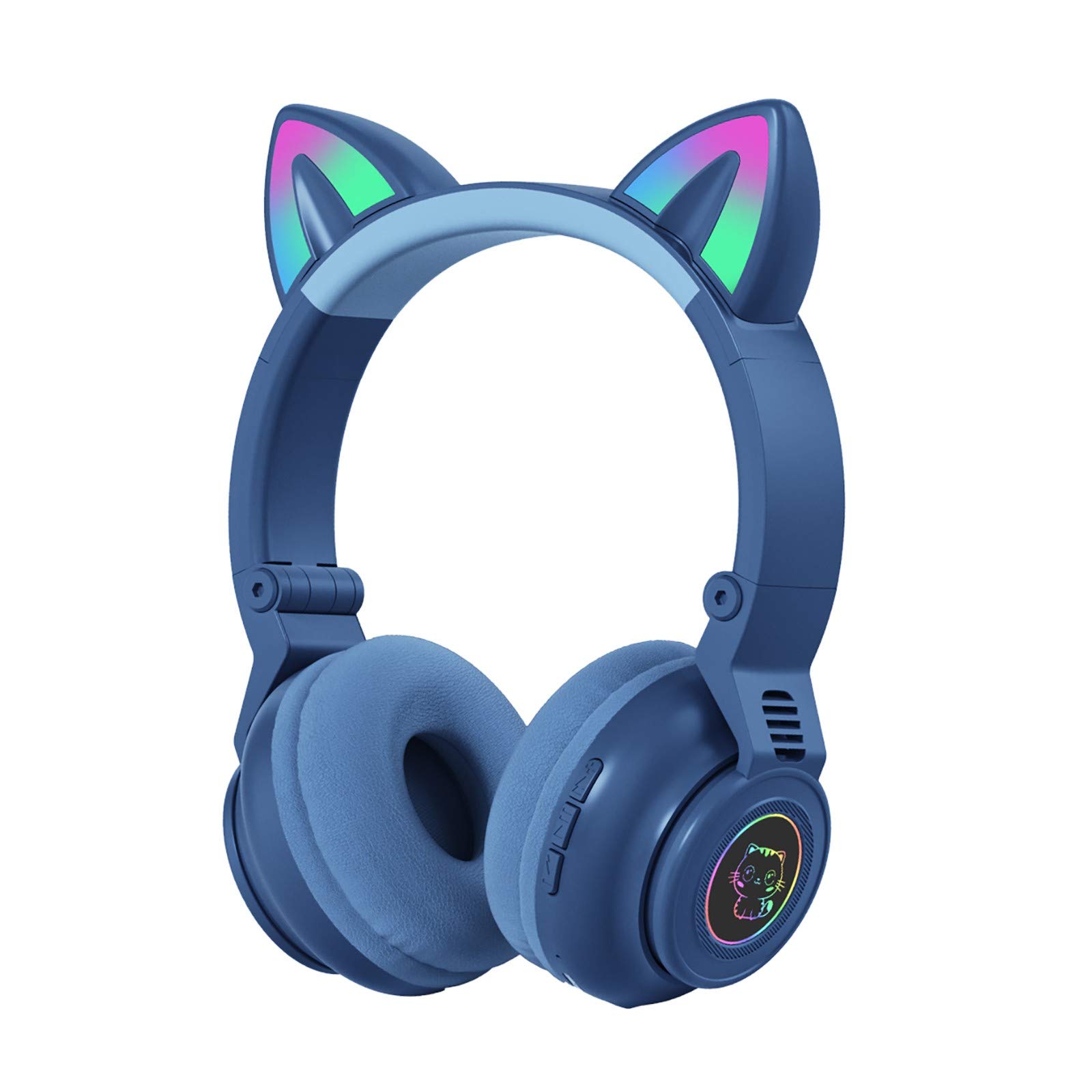 Comigeewa Gm26 Cat Ear Wireless Gaming Headset - Bluetooth 5.0 RGB LED Light Up Headphones with Microphone for PC/PS4/Switch (Pink) - Perfect for Streaming, Gaming & Late Night Sessions
