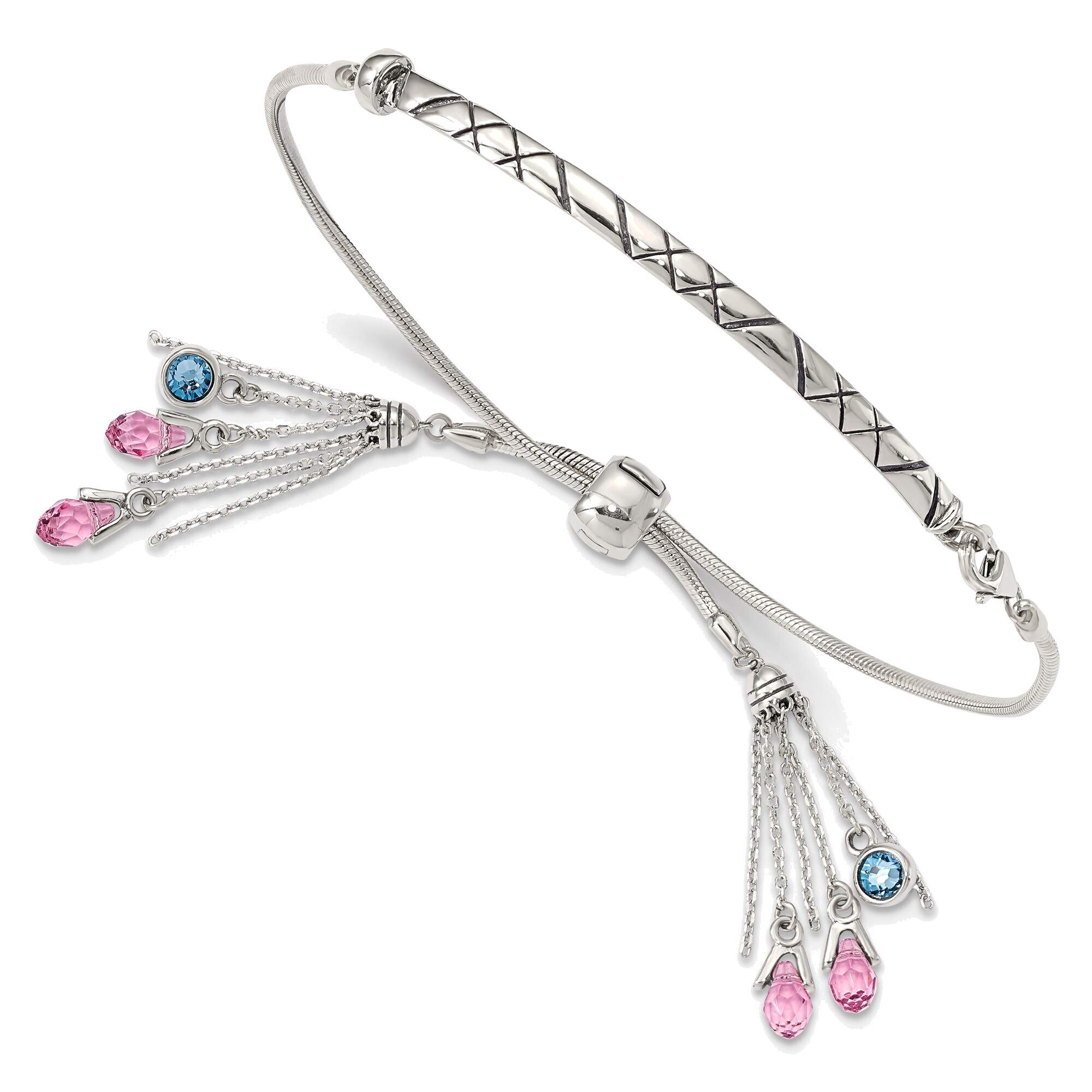 Solid Sterling Silver Swarovski Crystal Briolette Adjustable Bracelet for Women - Elegant Jewelry Gift for Birthday, Anniversary & Special Occasions