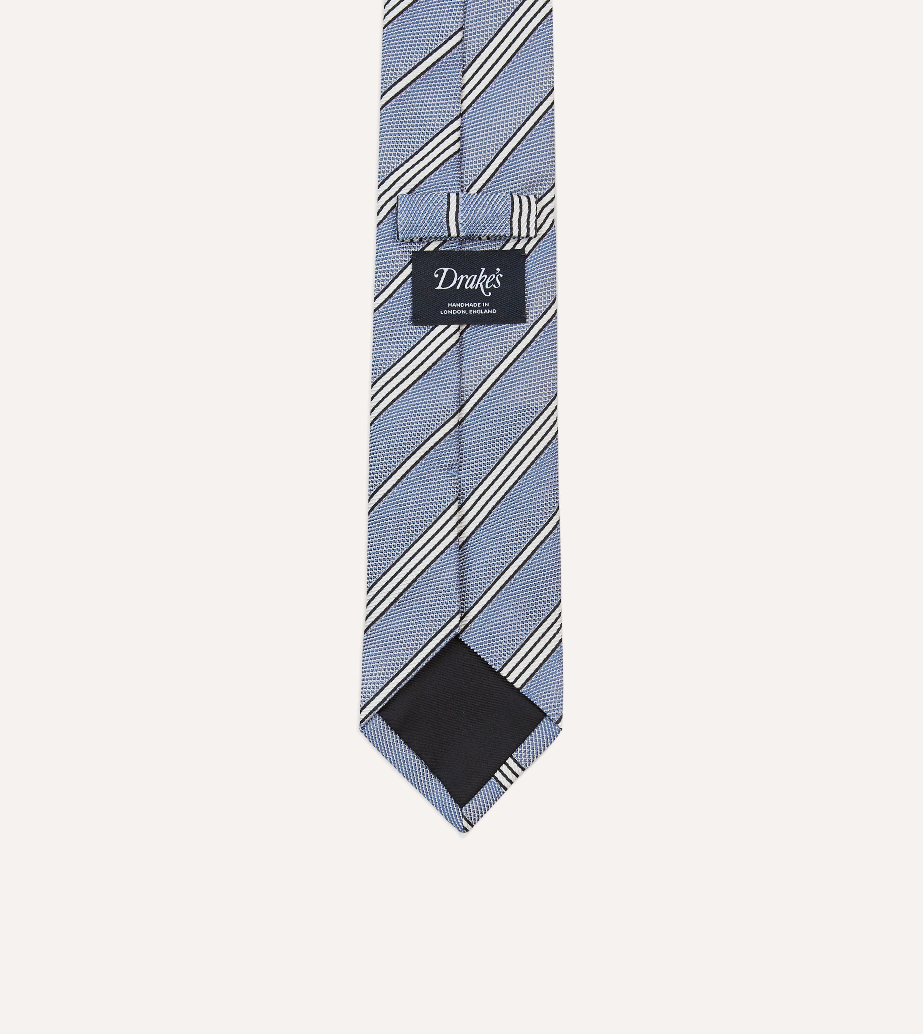 Premium Navy Blue & Ecru Twill Stripe Silk Grenadine Tie for Men - Classic Business & Formal Occasions, Weddings & Office Wear