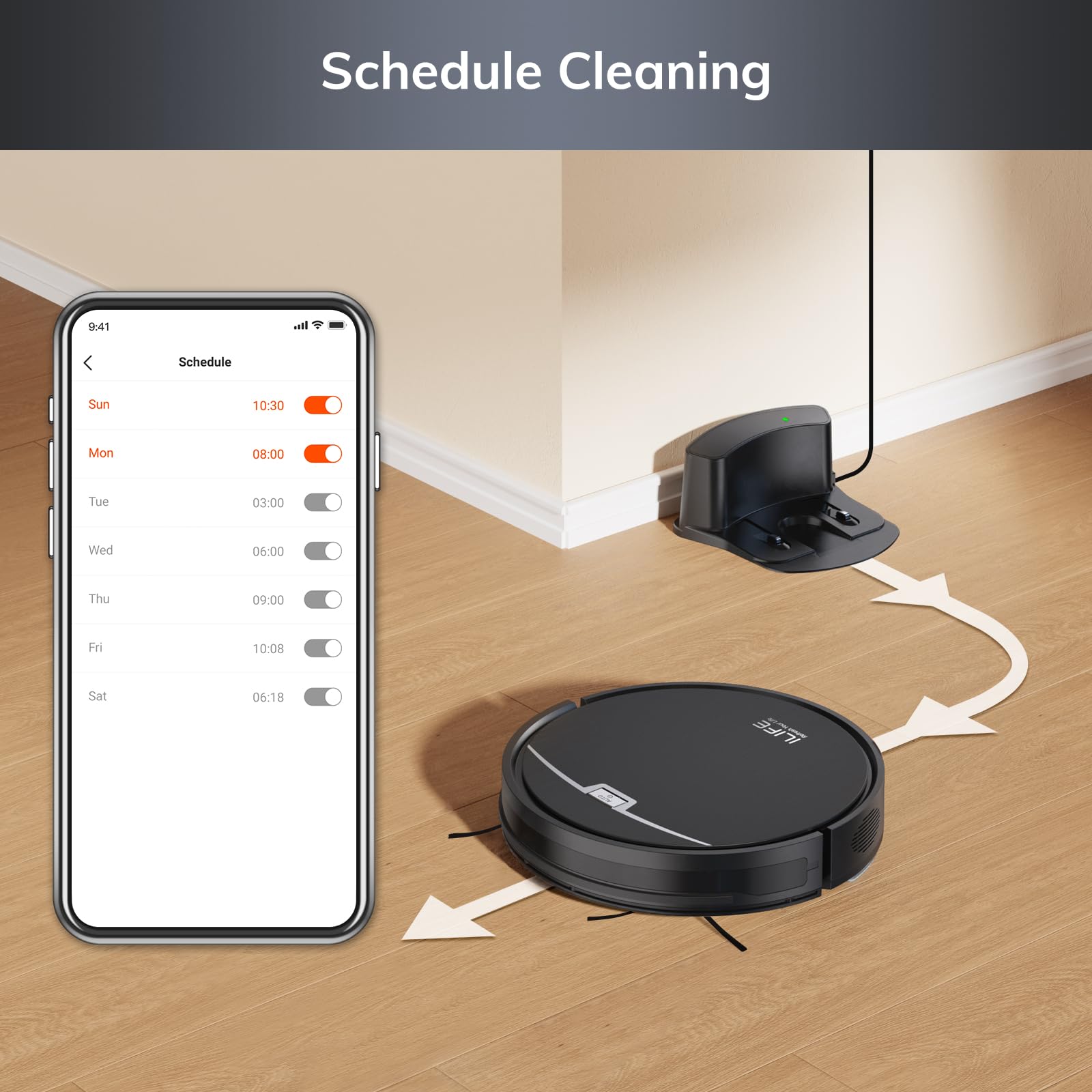 ILIFE V9 Pro Robot Vacuum and Mop Combo with Self-Emptying Base | 3000Pa Strong Suction | Smart Gyro Navigation | App/Alexa/Remote Control | 2.4G WiFi Compatible | Ideal for Hardwood Floors & Pet Hair | Perfect for Daily Cleaning in Homes with Pets & Kids (Black)