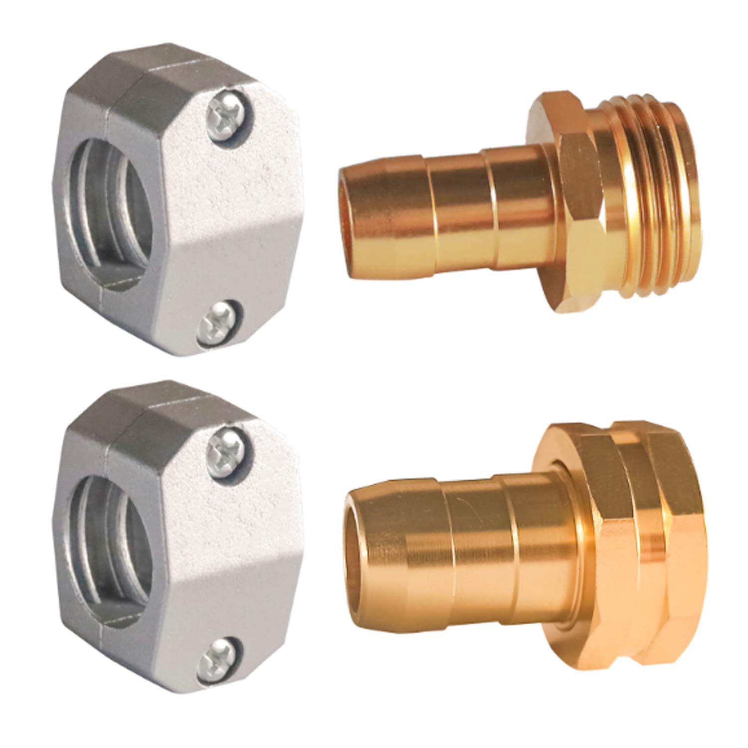 Hourleey Zinc & Aluminum Garden Hose Repair Fittings Set - 2 Female & 2 Male Connectors for Leak-Free Water Hose Repairs | Perfect for Lawn Irrigation, Car Washing & Outdoor Watering