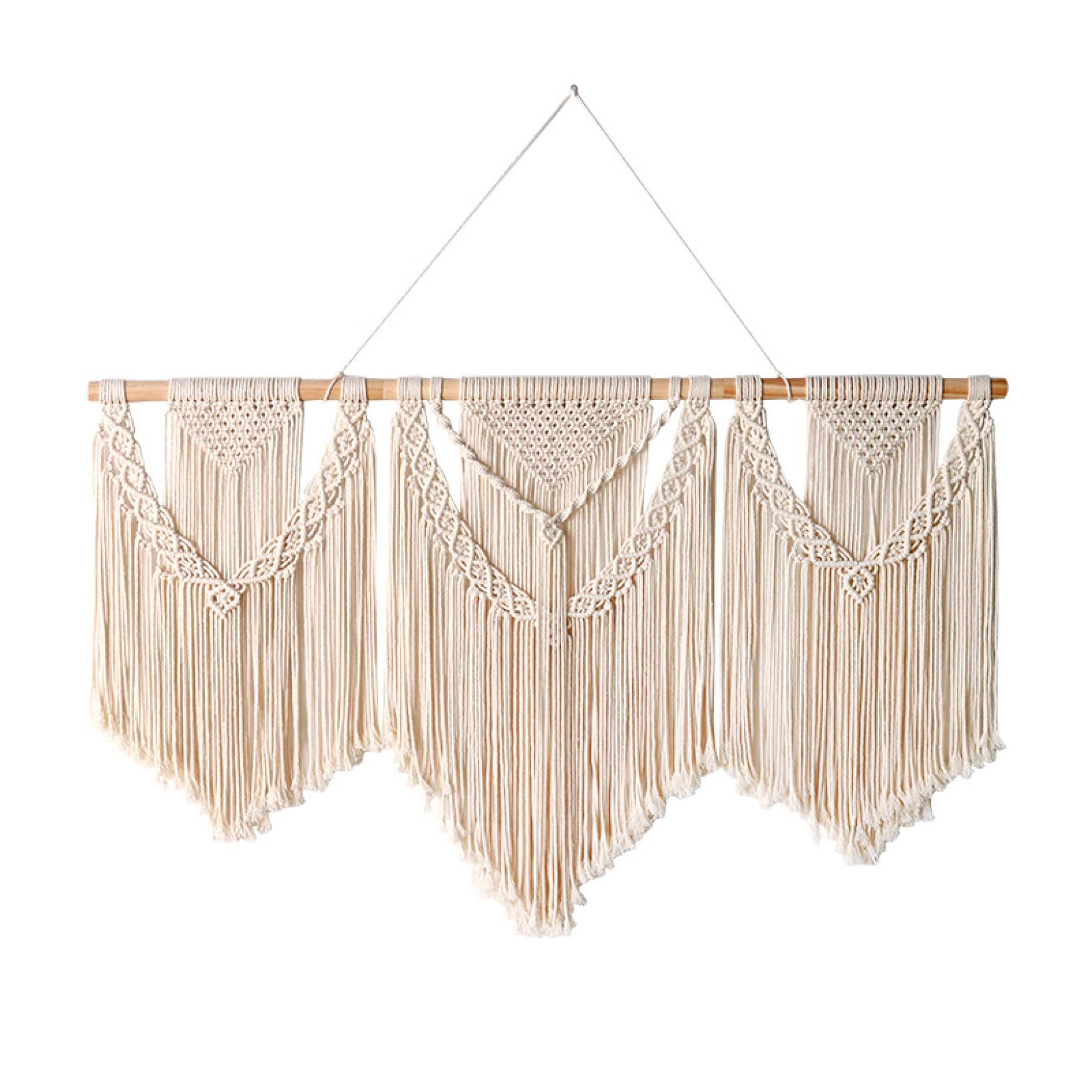 FONSMAY Large Macrame Wall Hanging with Wooden Stick - Handwoven Boho Tapestry with Tassels for Wedding Backdrop, Living Room Decor & Bedroom Wall Art