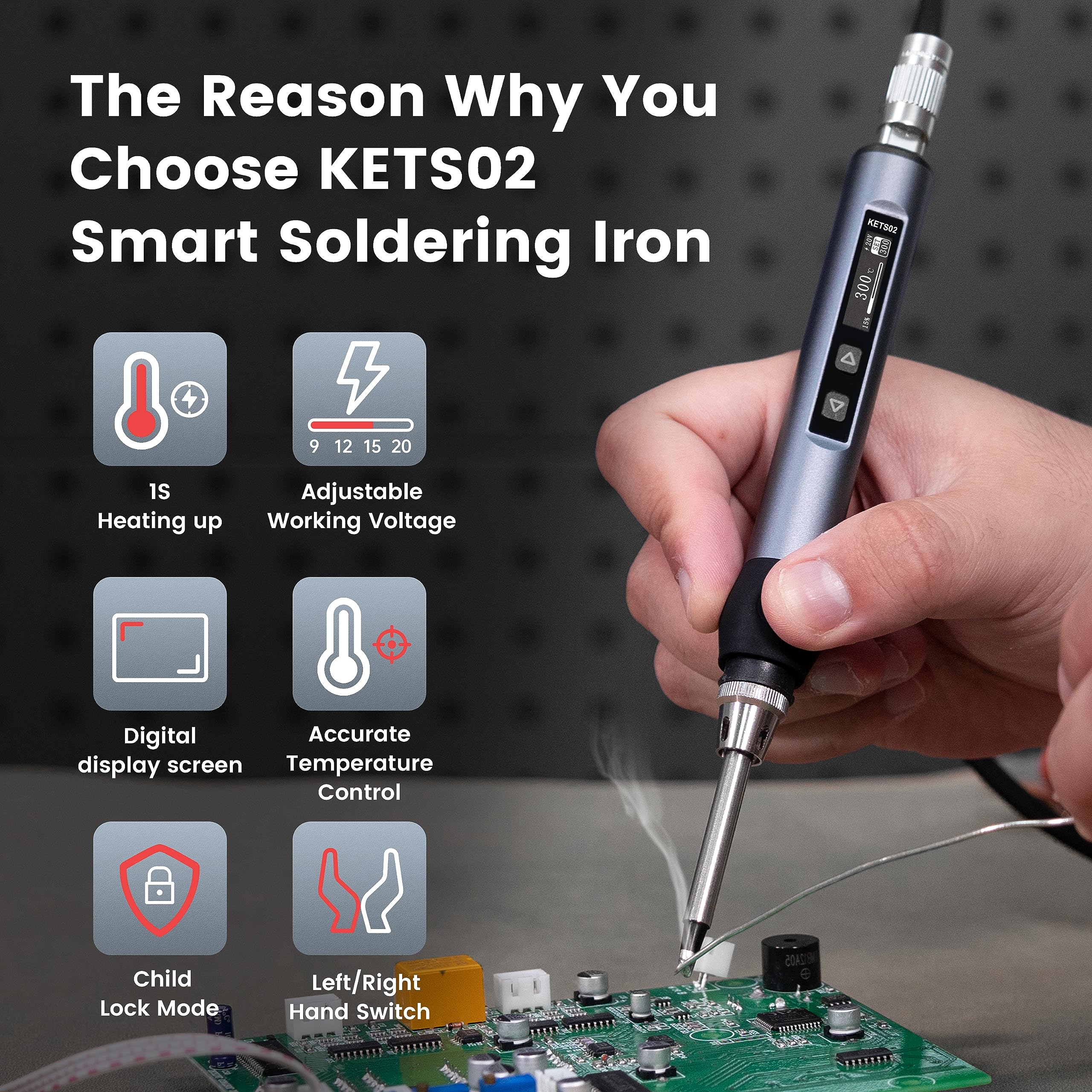 KAIWEETS Professional Soldering Iron Kit with Adjustable Temperature, 5 Tips & Stand - Perfect for Electronics Repair, DIY Projects & Home Improvement