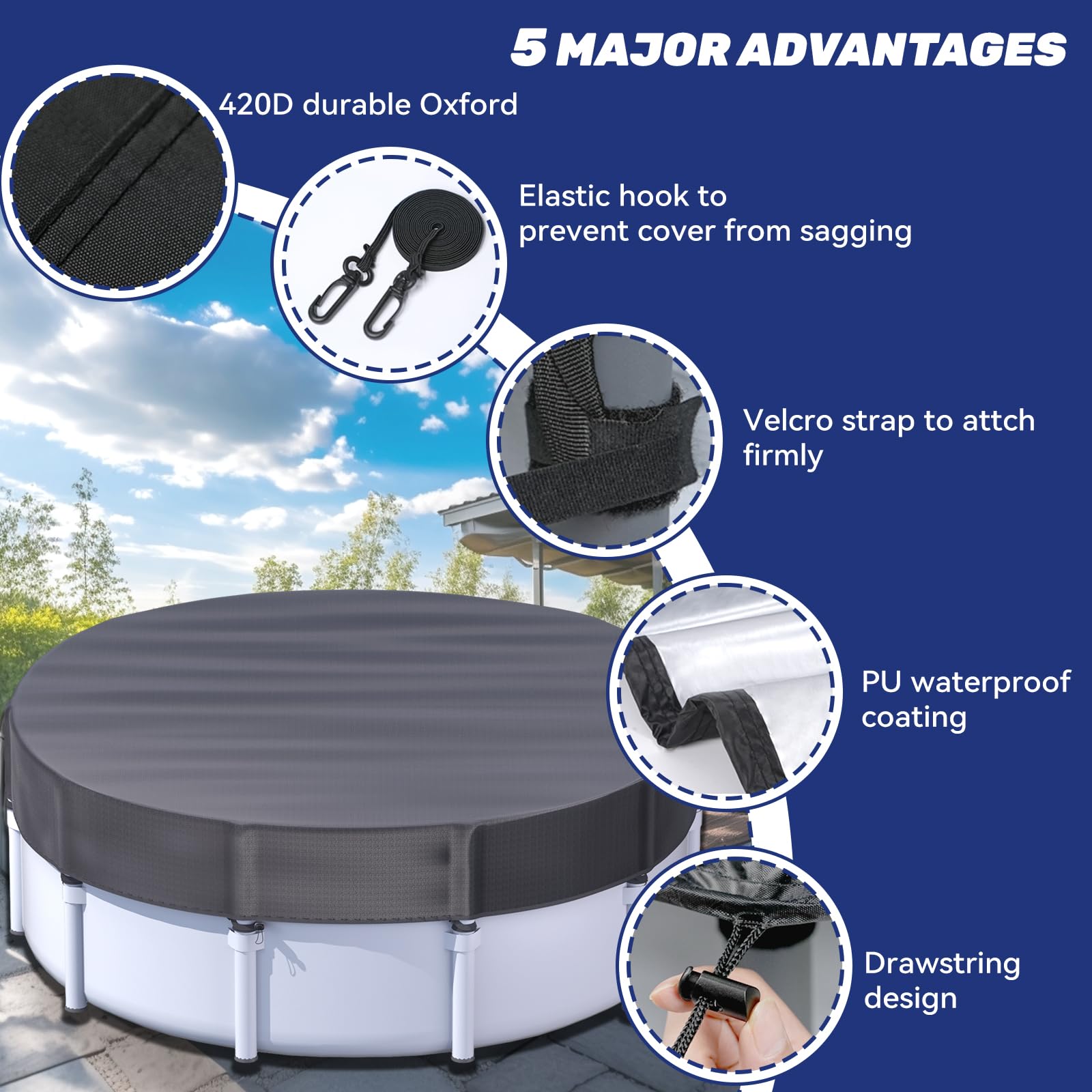 10 ft Round Winter Pool Cover for Metal Frame Above Ground Pools - Heavy Duty Windproof Design Fits Intex/Bestway Frame Pools - Durable Outdoor Swimming Pool Protection (Black) | Perfect for Winter Storage & Year-Round Pool Protection