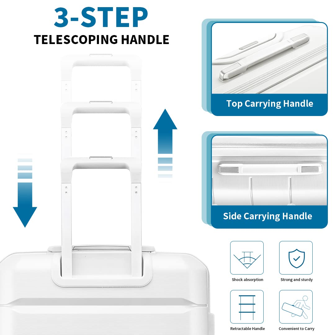 Somago 3-Piece Hard Shell Polypropylene Luggage Set with TSA Lock | Spinner Carry-On Suitcase & Beauty Case Travel Set in Creamy White | Perfect for Business Trips, Vacations & Air Travel