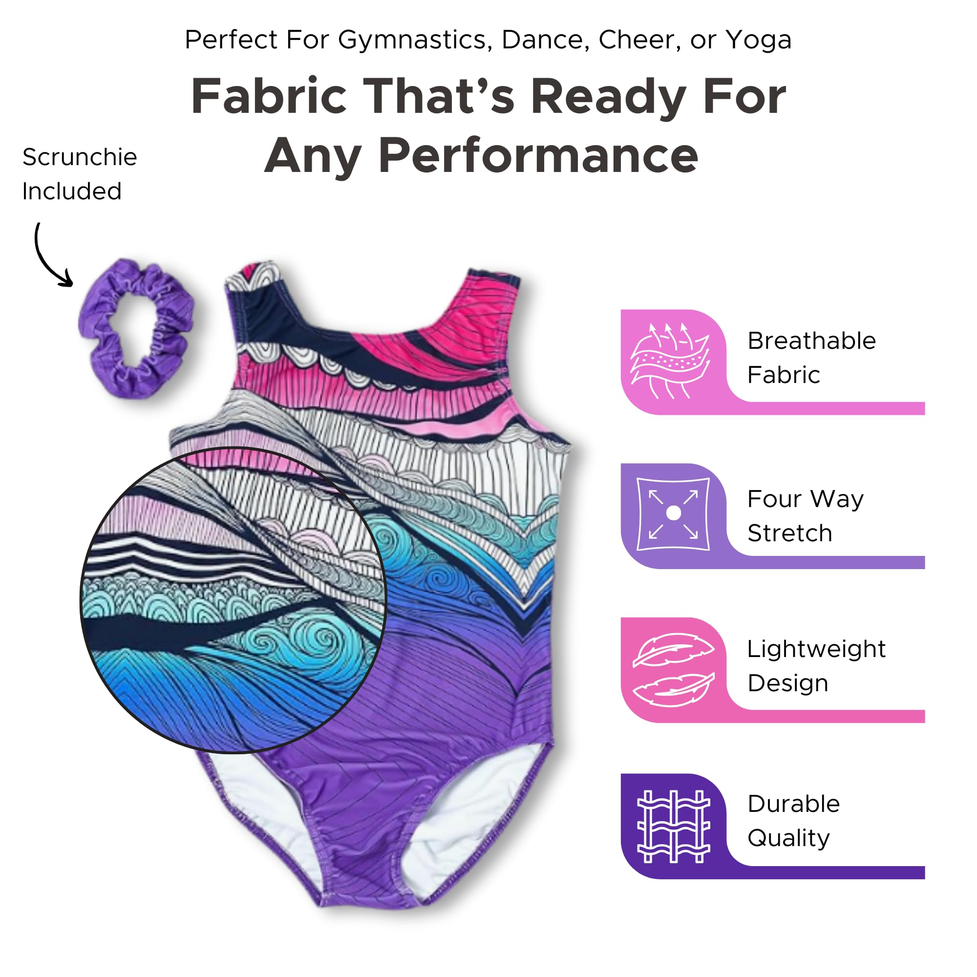 Destira Girls Gymnastics Leotards - Super Soft Dance Leotard with Matching Hair Scrunchie for Gymnastics, Cheerleading, Yoga & Ballet Practice - Perfect for Competitions, Recitals & Training