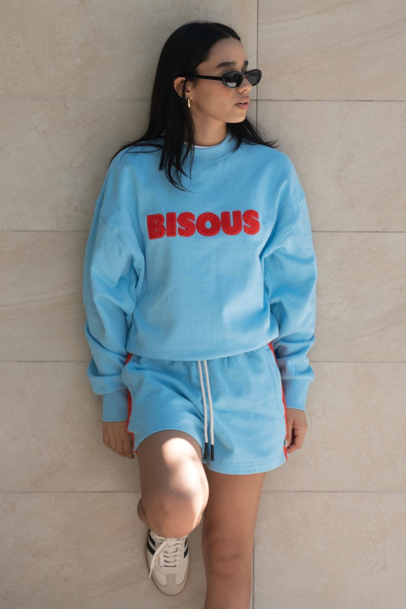 Bisous Ice Blue Sweatshirt for Women | Soft Fleece Pullover | Casual Winter Fashion | Perfect for Coffee Dates & Weekend Outings