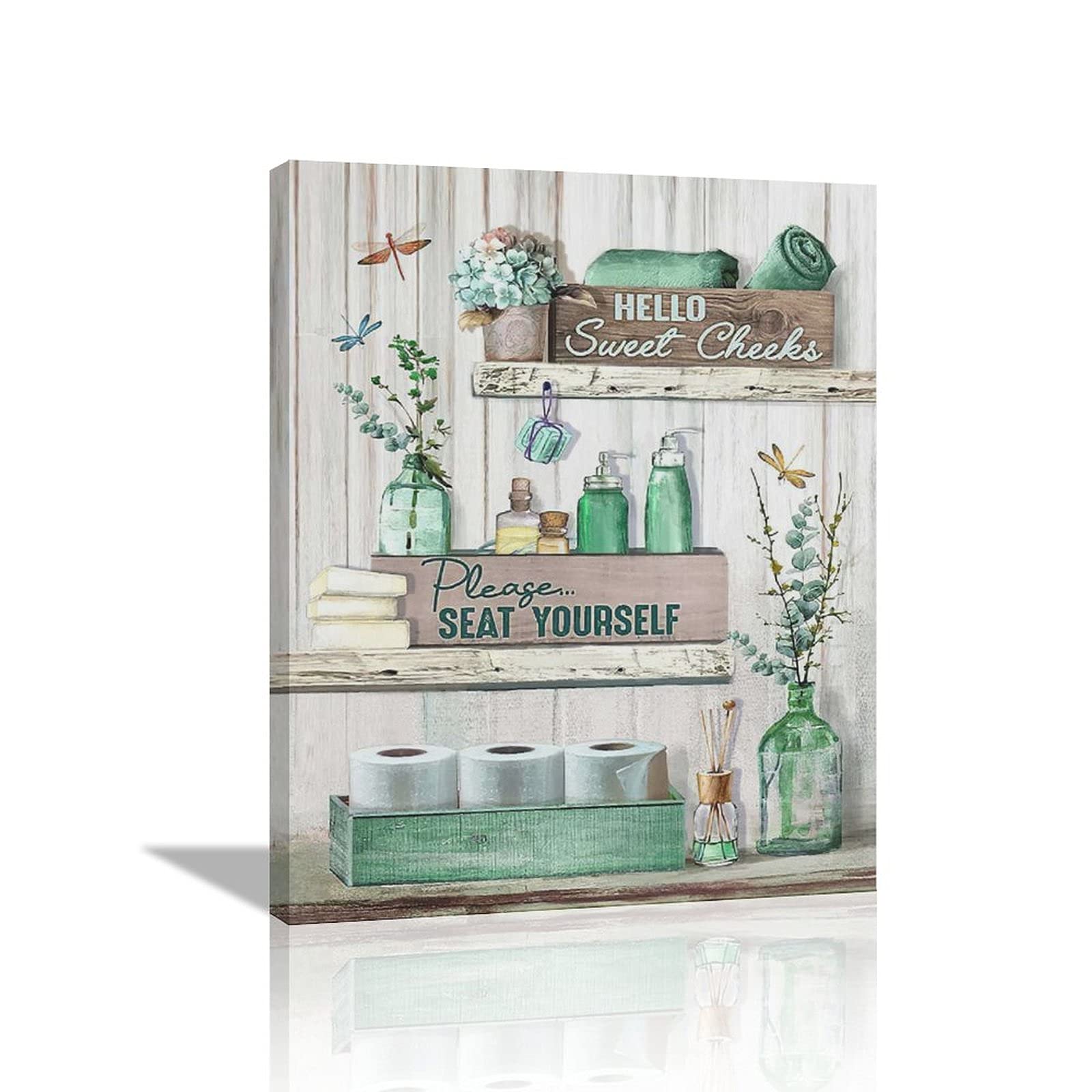 Rustic Farmhouse Bathroom Wall Art - Dragonfly Canvas Print with Wood Background, Framed Bathroom Decor for Laundry & Home | Perfect for Farmhouse, Cottage & Vintage Style Bathrooms