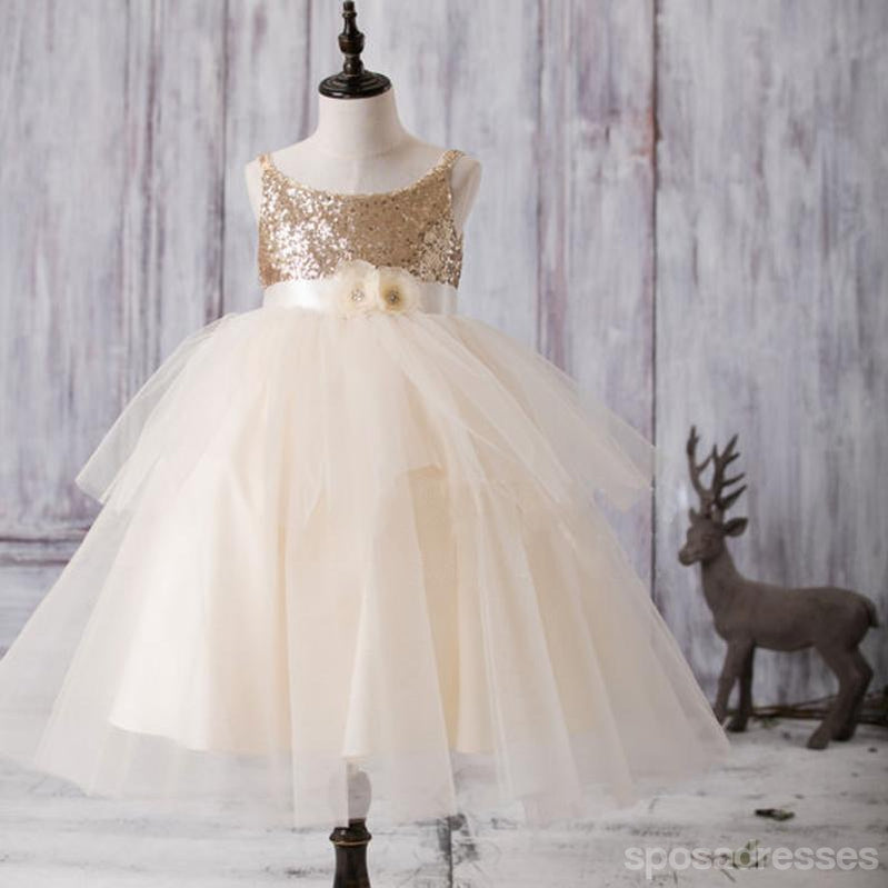 Sparkly Gold Sequin Flower Girl Dress with Tulle Skirt - Elegant Tutu Dress for Toddler Girls (FG052) - Perfect for Weddings, Pageants & Special Occasions