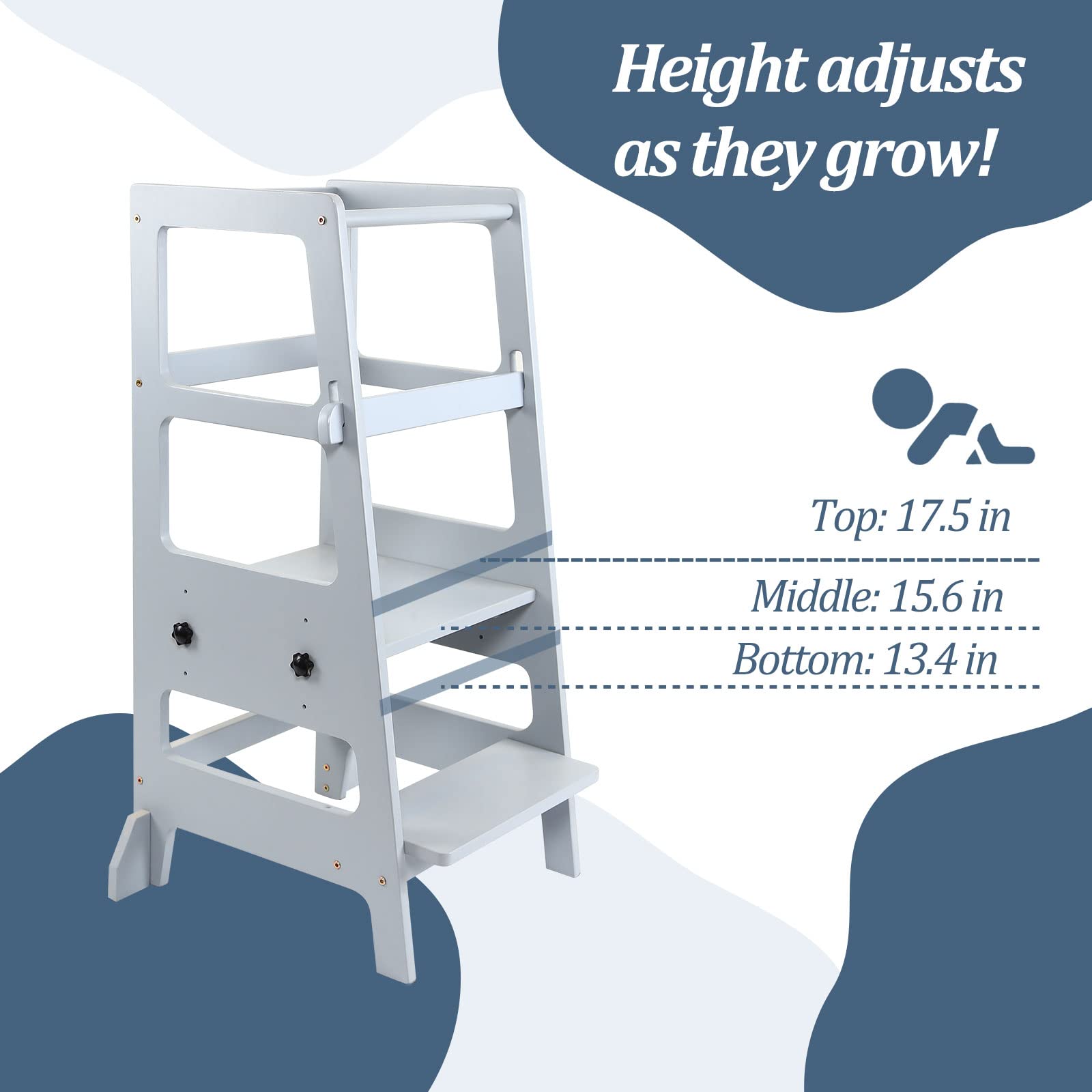 Adjustable Height Wooden Toddler Step Stool - Kids Kitchen Helper Learning Tower for Safe Standing & Cooking - Natural Wood Finish - Perfect for Baking, Washing Hands & Reaching Countertops