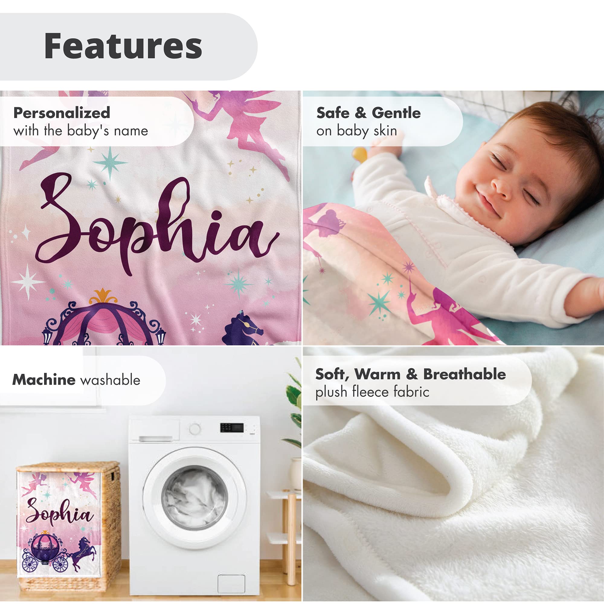 Personalized Halloween Baby Blankets with Name - Custom My First Halloween Gift Set for Girls (Matching Bib & Onesie) - Soft Lightweight Baby Shower Blanket - Fairy Sunset Design - Perfect for Halloween Photos, Newborn Gifts & Nursery Decor