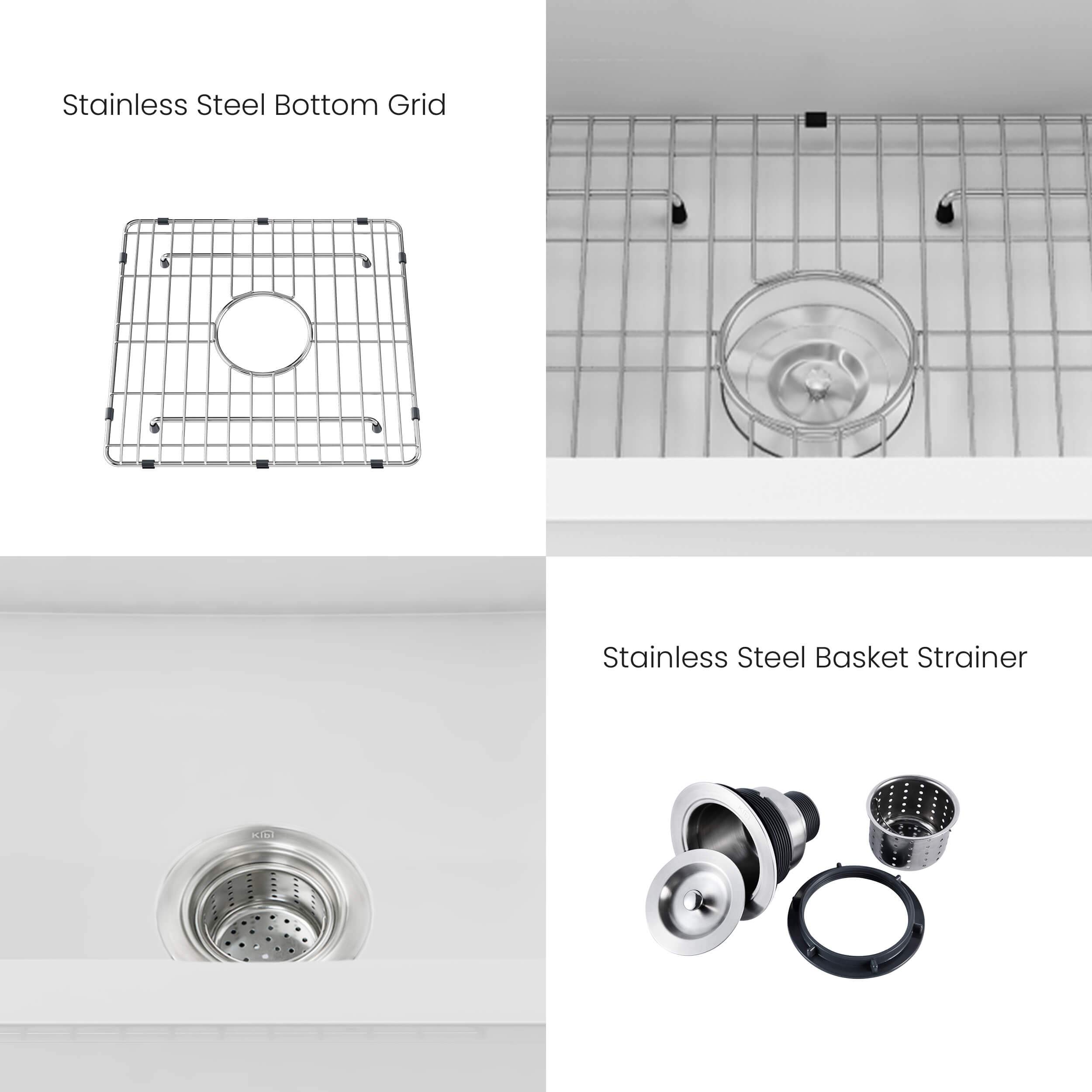 KIBI K2-S18SQ 18-Inch Undermount Fireclay Kitchen Sink - Single Bowl, Heat & Stain Resistant, Stainless Steel Bottom Grid & Basket Strainer, Garbage Disposal Ready - White (Perfect for Modern Farmhouse & Rustic Kitchen Designs)