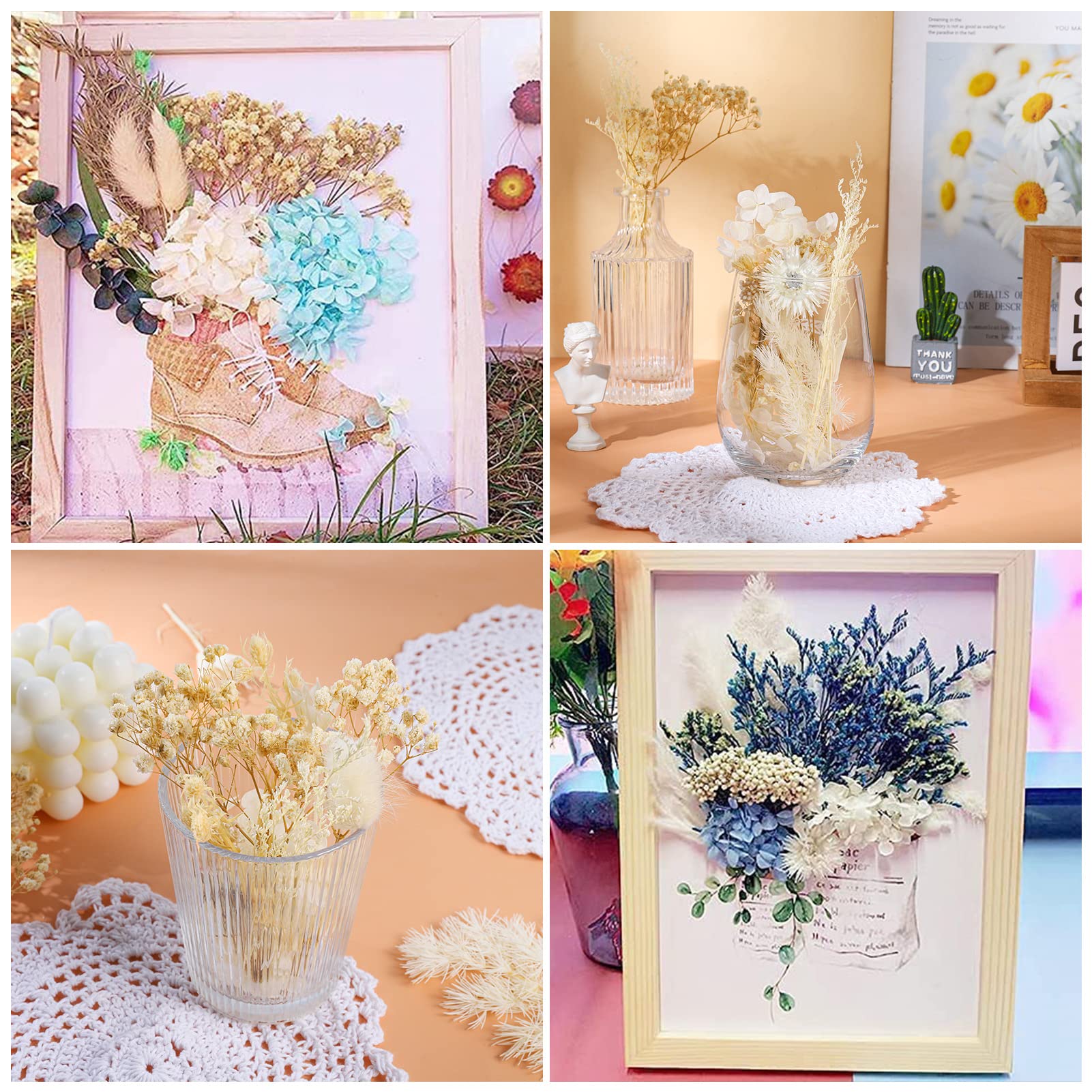 Premium Dried Pressed Flowers for DIY Crafts - Natural Mixed Floral Leaves for Resin Jewelry, Candle Making, Nail Art & Home Decor (White) | Perfect for Wedding Invitations, Scrapbooking & Gift Wrapping
