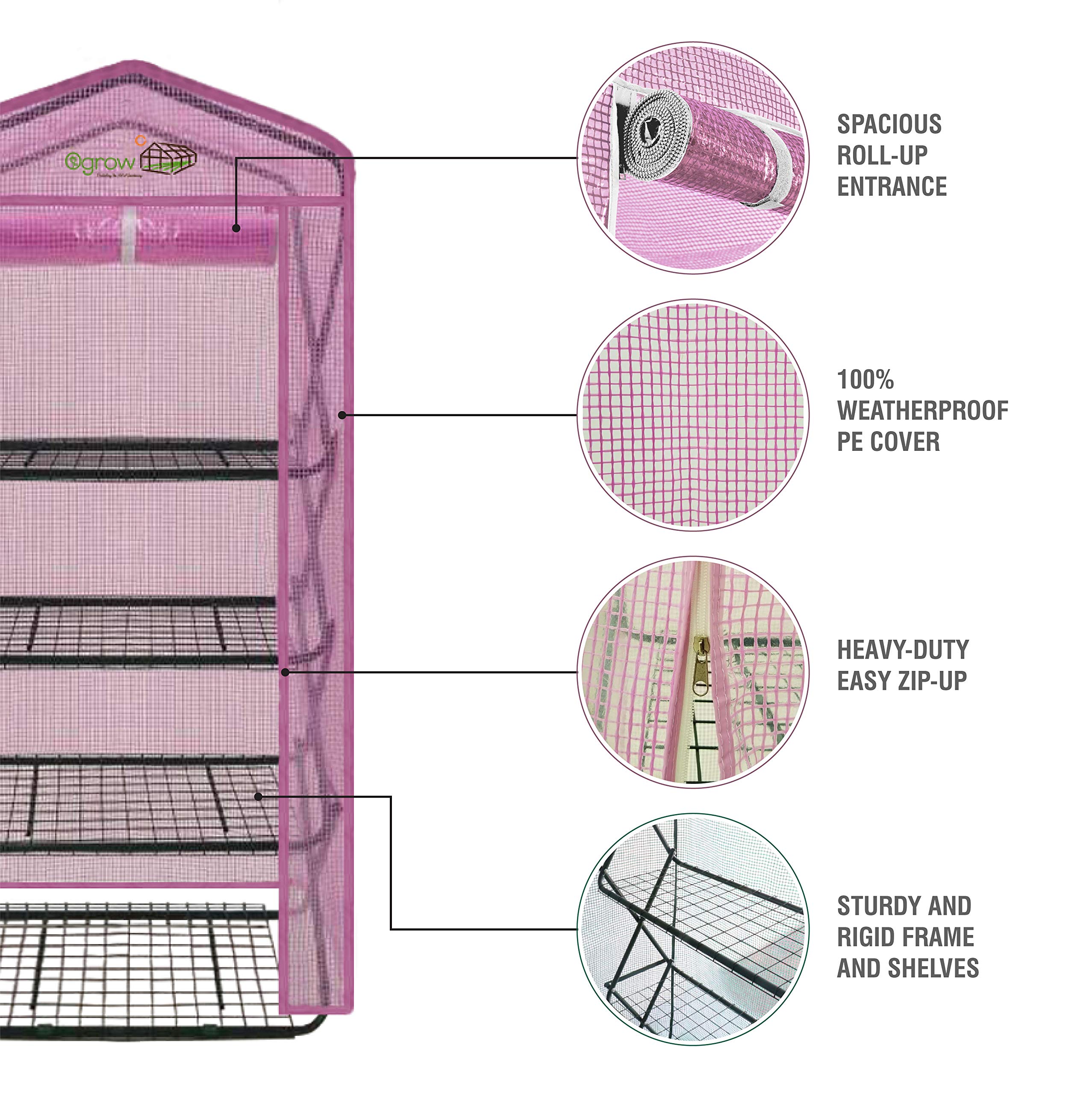 Ogrow® 4 Tier Pop-Up Greenhouse with Lilac Premium PE Cover - Portable Plant Protection for Indoor/Outdoor Gardening, Seed Starting & Plant Growing
