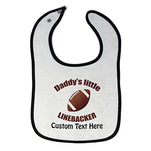 Custom Personalized Baby Bibs & Burp Cloths - Football Themed 'Daddy's Little Linebacker' Cotton Bib Set for Toddler Boys & Girls (White/Black) - Perfect for Father's Day Gifts, Baby Showers & Football Season