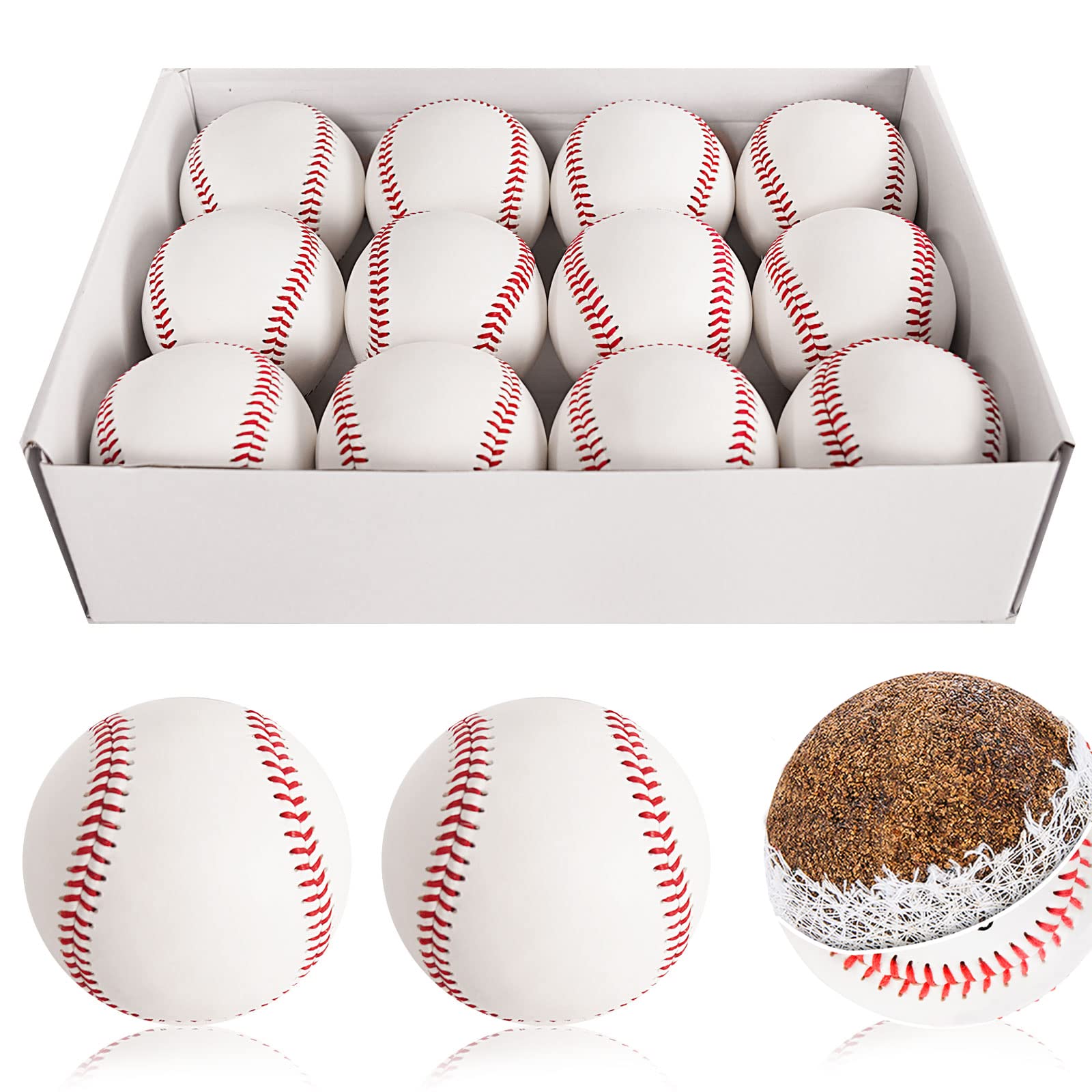 12 Pack Autograph Baseballs - Standard Size 9 Inch Leather Baseballs for Adults - Perfect for Pitching, Training, Hitting & Collecting Autographs - Great for Baseball Practice, Games & Memorabilia