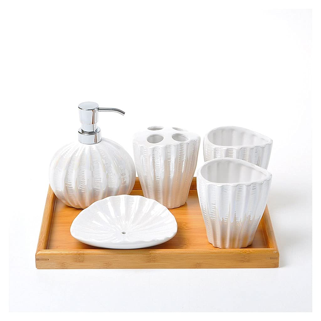 WENMENG2021 6-Piece Ceramic Bathroom Set - Foaming Soap Dispenser, Toothbrush Holder, Soap Dish, Mouthwash Cups & Tray | Modern Countertop Organizer for Bathroom, Kitchen & Guest Room Essentials