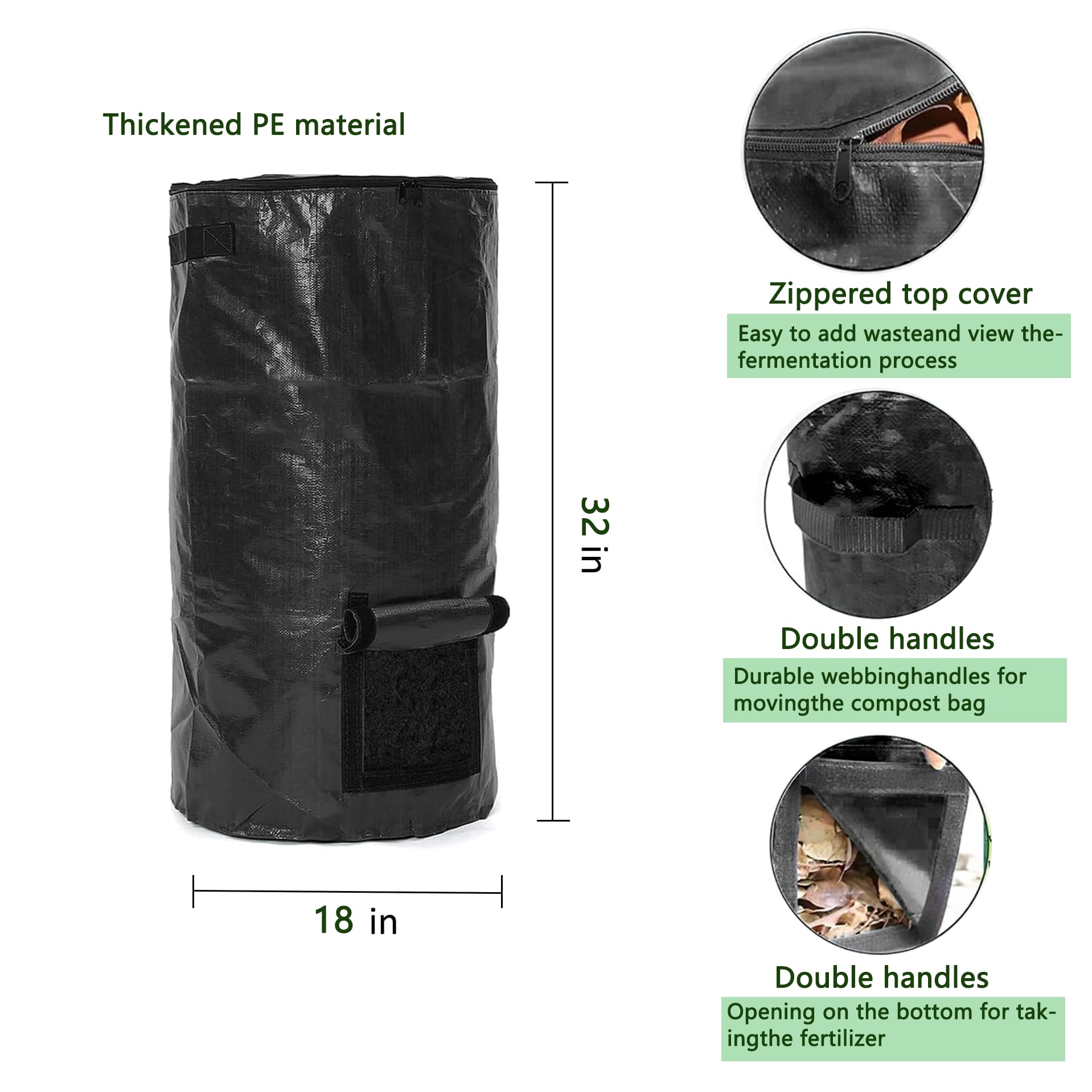34 Gallon Compost Bin Bags - Reusable Organic Waste Bags for Kitchen, Garden & Yard | Collapsible Leaf & Lawn Compost Container | Perfect for Outdoor Composting, Gardening & Eco-Friendly Waste Disposal