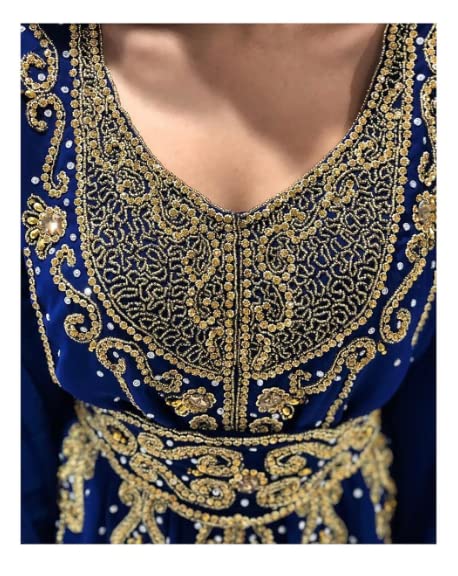 Elegant Navy Blue Moroccan Kaftan for Women - Royal African Beaded Maxi Dress | Formal Abaya for Bridesmaids, Dubai Style by Zardozi Art | Perfect for Weddings, Parties & Special Occasions