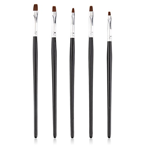 5-Piece Professional Acrylic Nail Art Brush Set - Black UV Gel Builder Nail Brushes for Salon & Home Manicure, Perfect for Nail Extension, Design, and DIY Nail Art