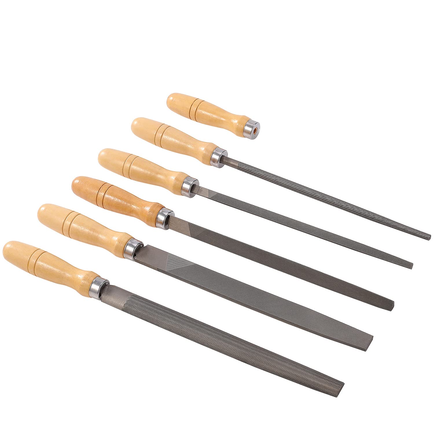 5-Piece Carbon Steel File Set with Wooden Handles - Wood, Metal & Plastic Files - Heavy Duty Steel File for DIY, Carpentry & Metalworking Projects