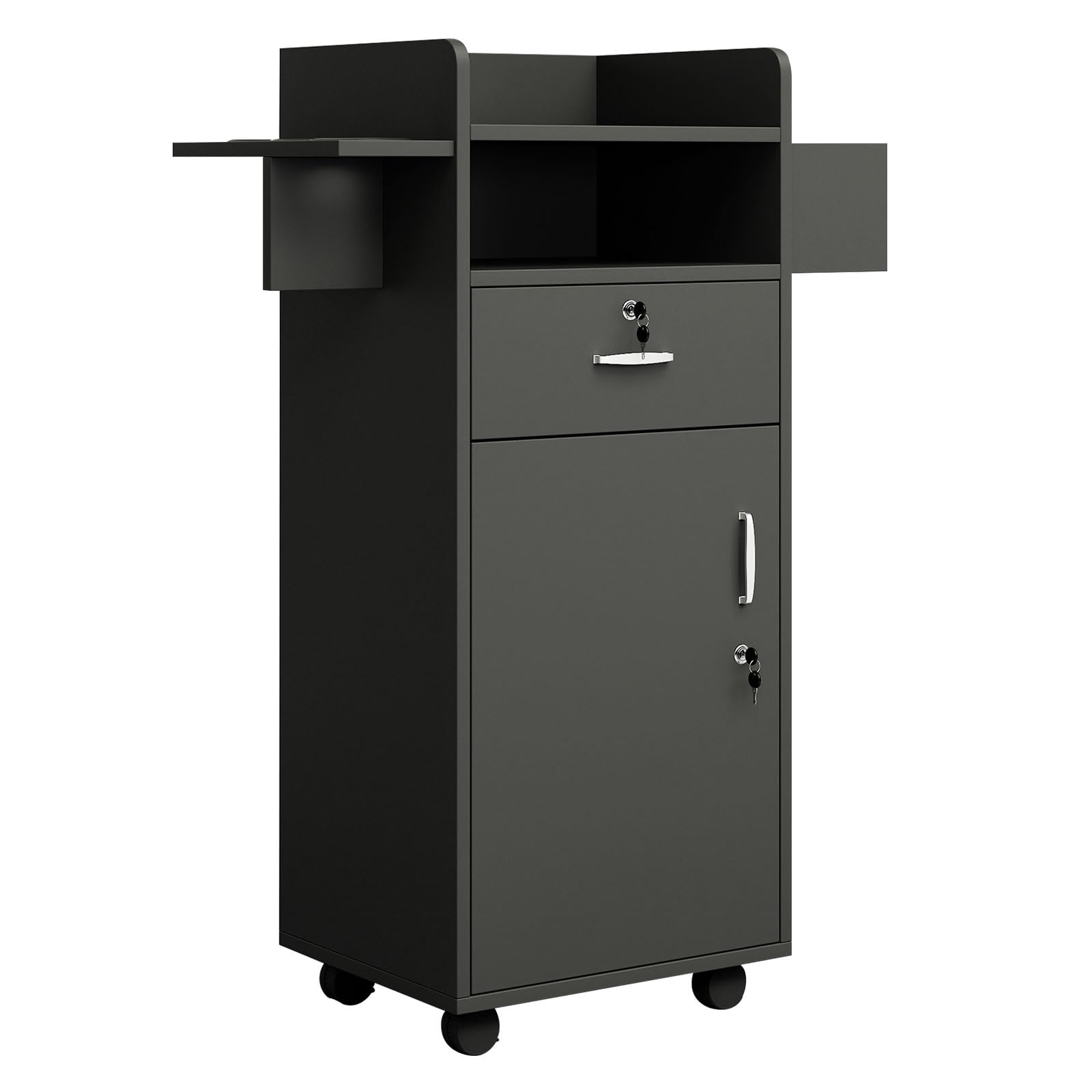 Professional Salon Station Cart with Locking Drawers & 3 Tool Holsters - Versatile Mobile Storage Trolley for Hair Stylists, Home Salons & Spas (15.7