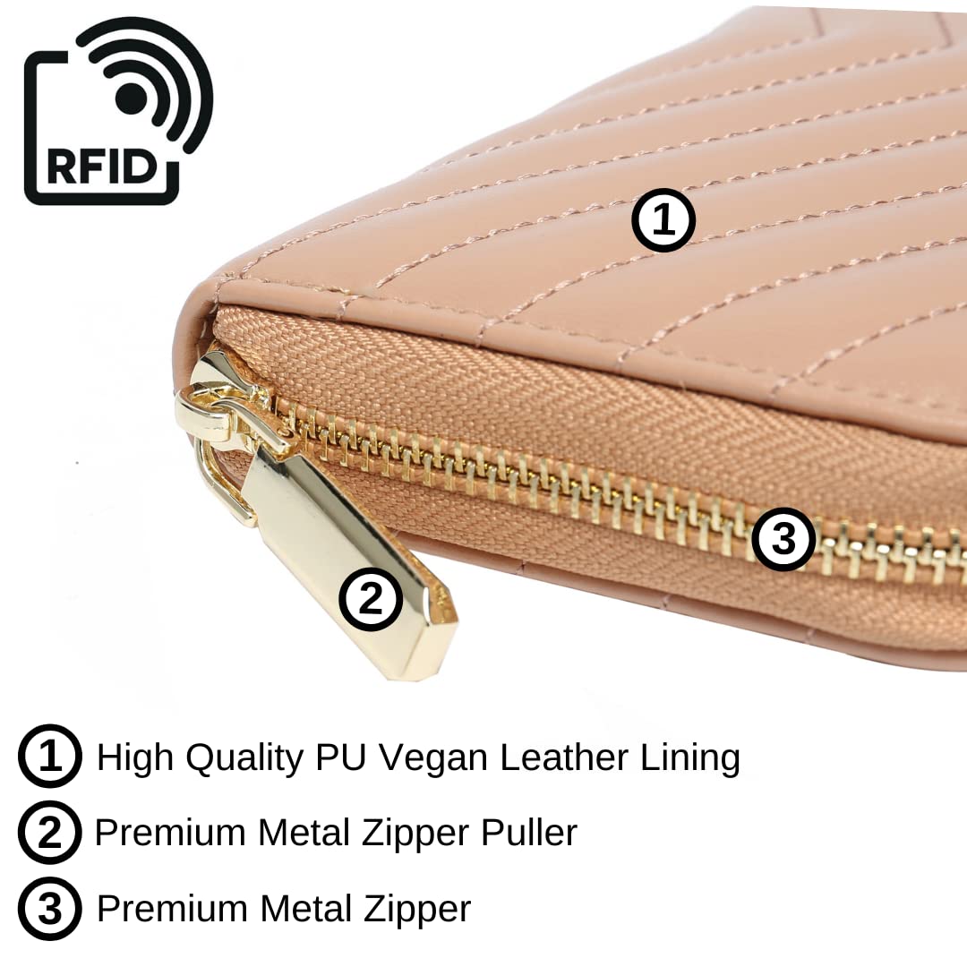 Daisy Rose Women's RFID Blocking Zip-Around Wallet & Phone Clutch - PU Vegan Leather Crossbody Purse (Blush Pink) | Perfect for Travel, Shopping & Everyday Use