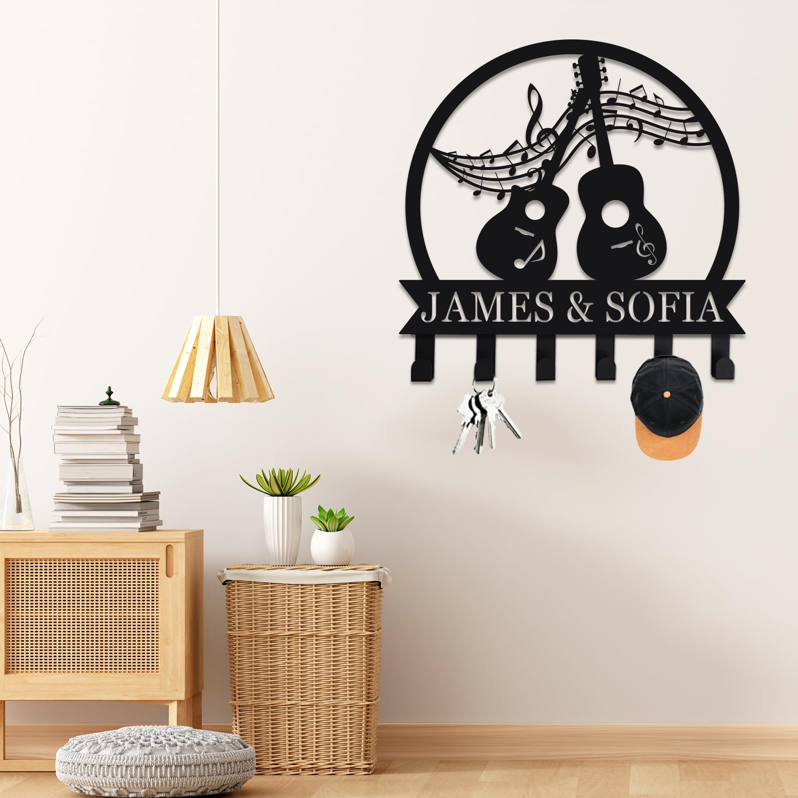Custom Metal Guitar Key Holder Wall Mount - Personalized Wall Decor Key Organizer for Home, Office & Music Room