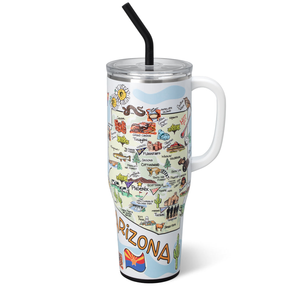 Arizona Mega Mug 40oz - Large Insulated Stainless Steel Tumbler with Lid & Straw - Perfect for Coffee, Tea, Iced Drinks - Great for Home, Office, Travel & Outdoor Activities