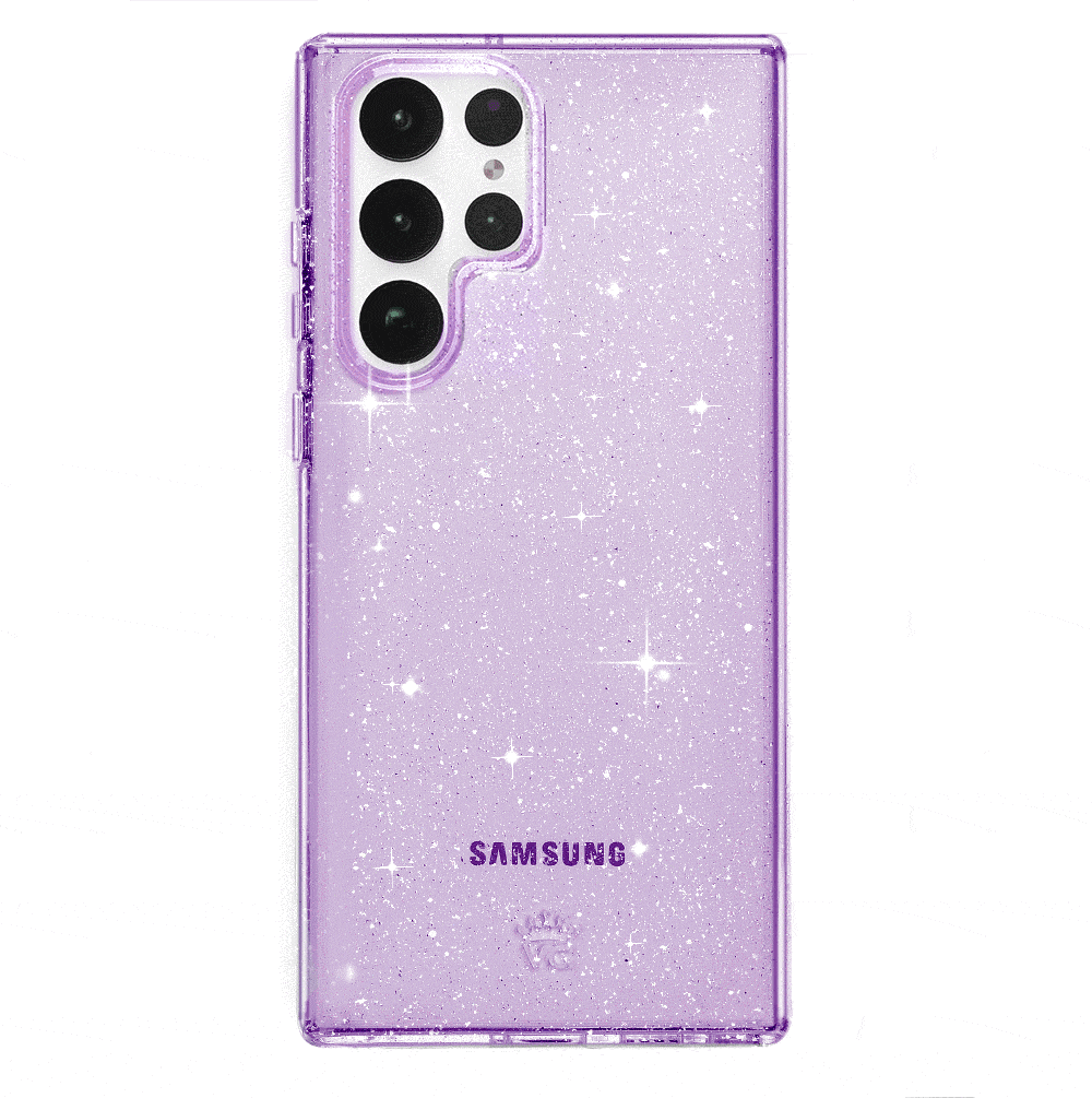 Lilac Stardust Samsung Phone Case - Protective Cover for Galaxy S21/S22/S23 - Trendy Glitter Design - Perfect for Everyday Use & Gift Giving