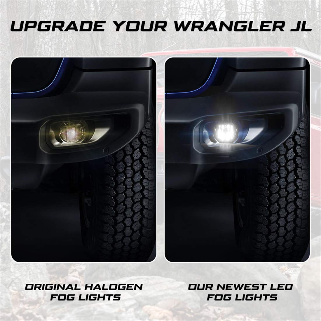 Kiwi Master OEM Style LED Fog Lights for Jeep Gladiator 2018-2025 & Jeep Wrangler JL/4xe Willys Sahara Rubicon - Waterproof Bumper Light Assembly Kit (Pair) - Perfect for Off-Roading, Night Driving, and Adventure Accessories