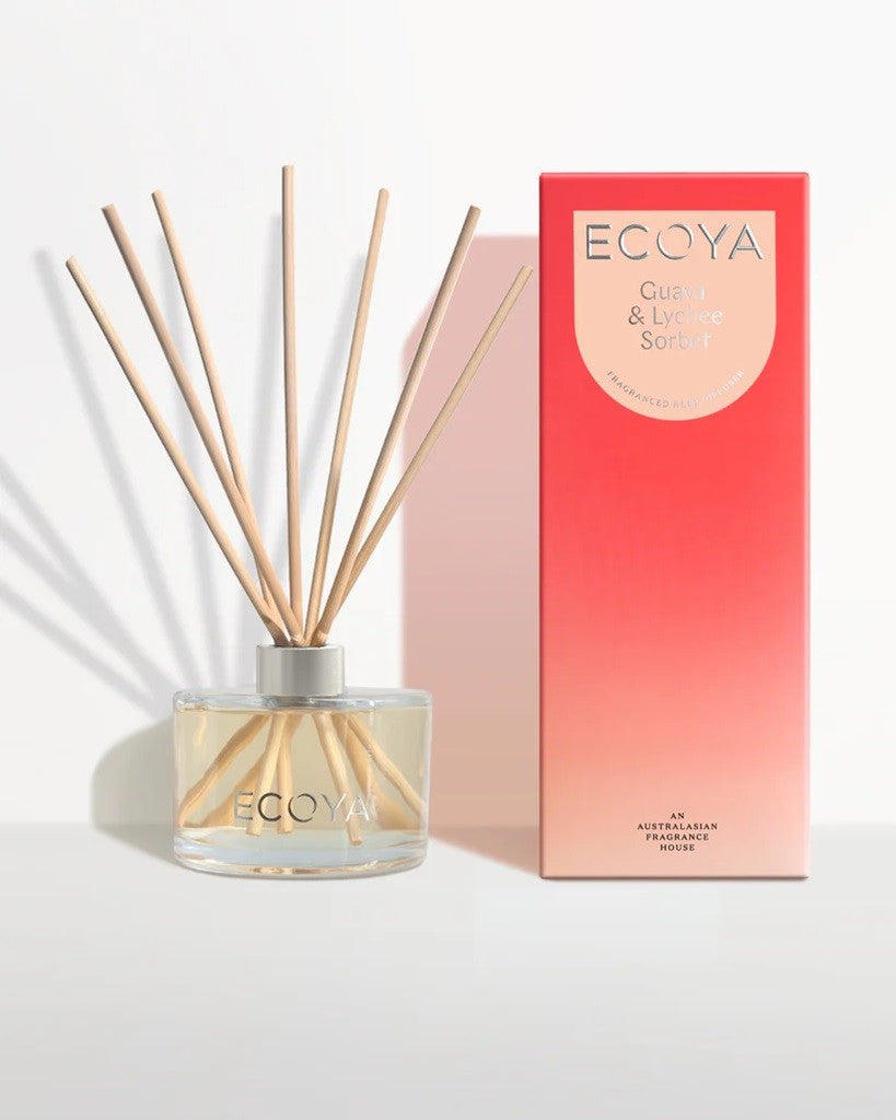Ecoya 200ml Reed Diffuser - Natural Guava & Lychee Scented Aromatherapy Oil for Home, Office & Spa | Long-Lasting Fragrance | Perfect for Relaxation & Stress Relief