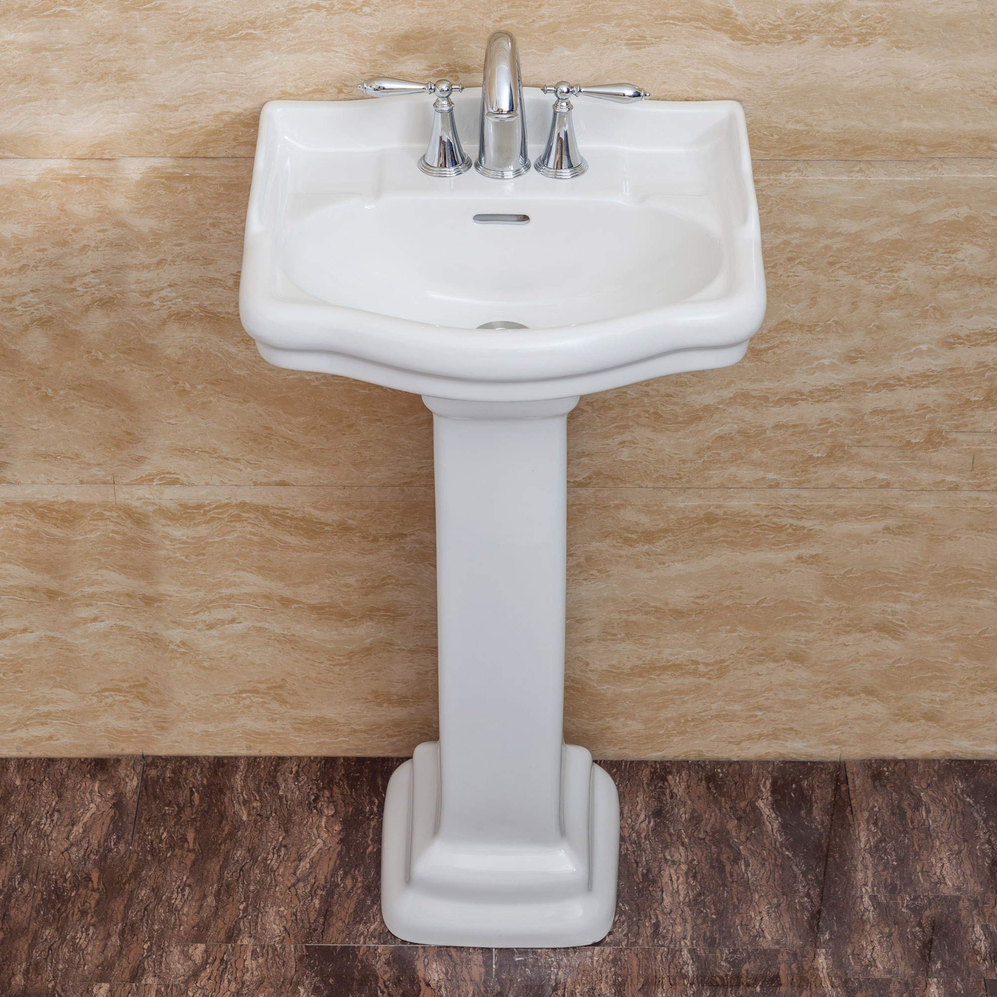 Fine Fixtures Roosevelt 18-Inch Pedestal Bathroom Sink - Durable Vitreous China Ceramic with 4-Inch 3-Hole Faucet - Modern Small Vanity for Powder Rooms, Guest Baths & Space-Saving Designs