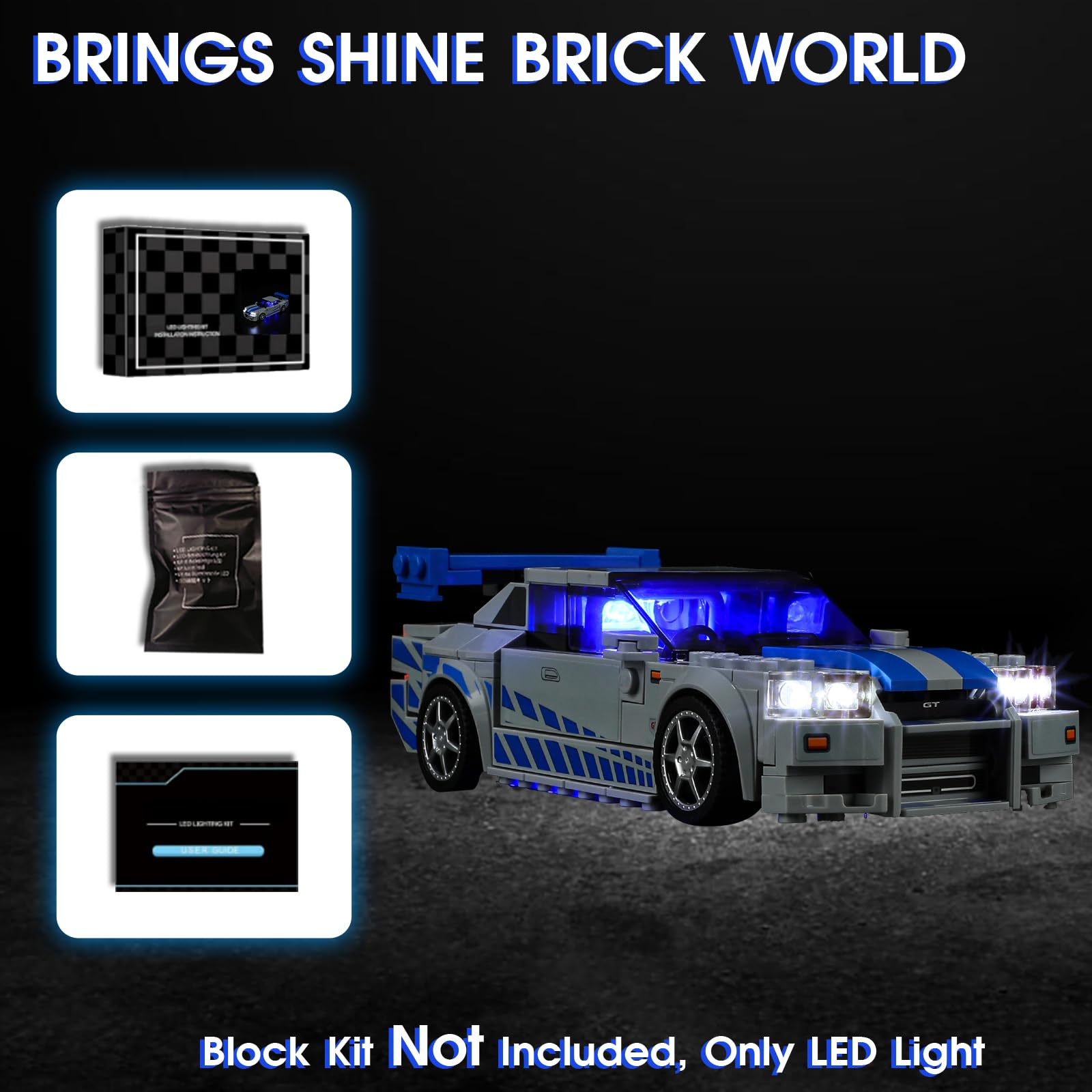 Vaodest LED Light Kit for Lego 76917 Speed Champions Fast & Furious Nissan Skyline GT-R (R34) Toy Car Set - Compatible with Model 76917 (LED Only, No Building Blocks) - Enhance Your Lego Display for Nighttime Showcase & Room Decor