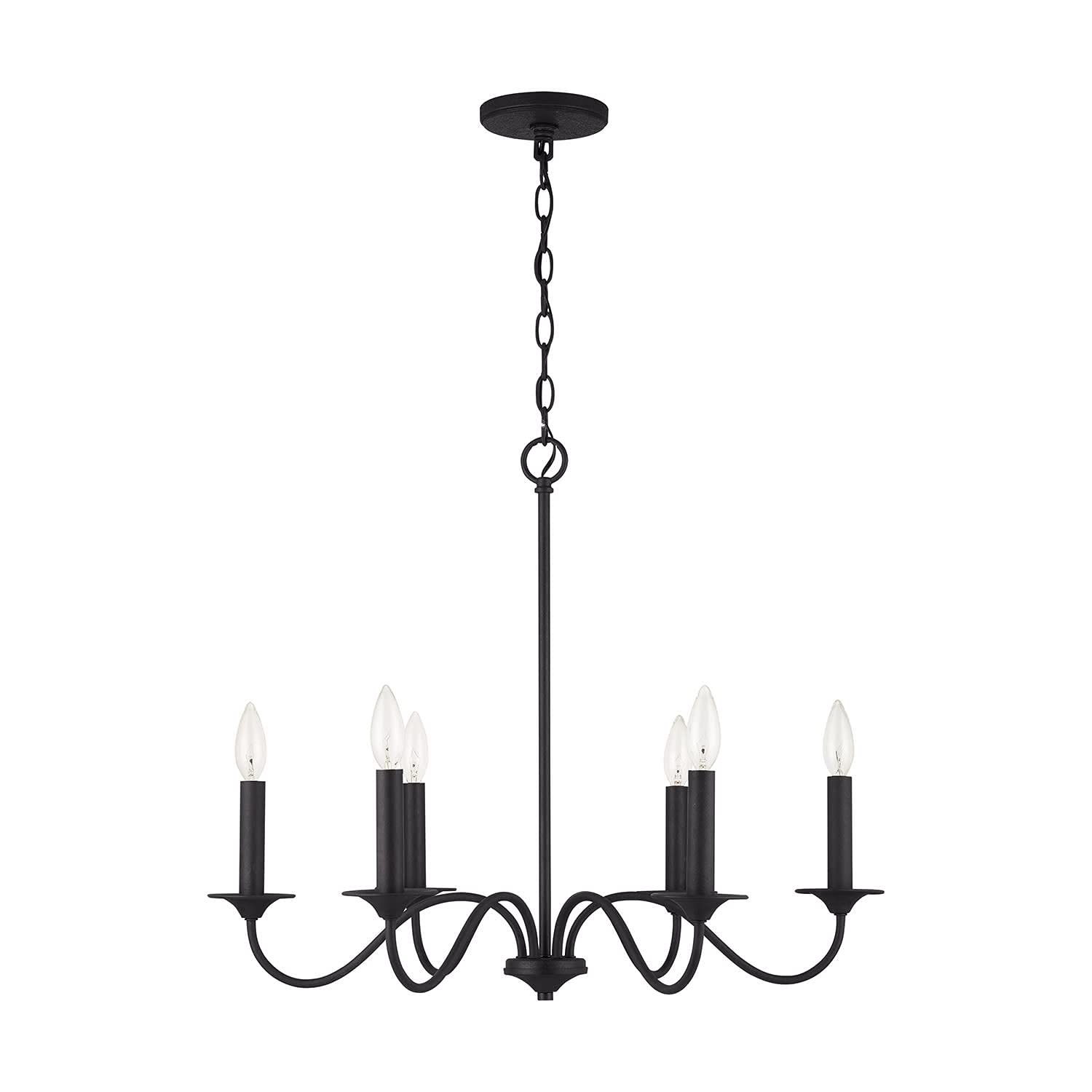 Capital Lighting 437261BI Vincent Mediterranean French Country Round Candle Chandelier - 6-Light 360W Black Iron Ceiling Fixture (22
