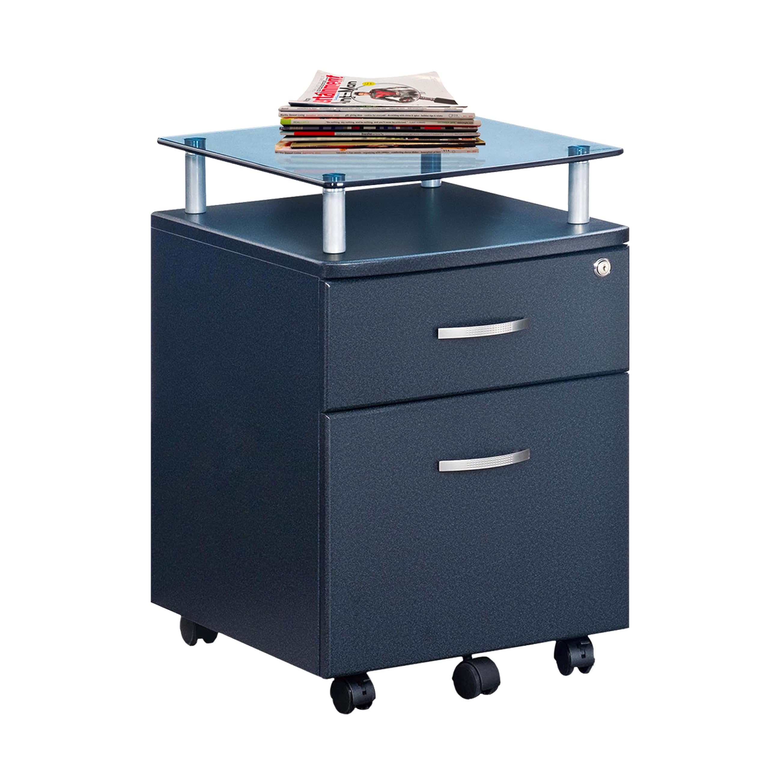Techni Mobili Rolling File Cabinet with Glass Top - Graphite Office Storage Organizer for Documents, Files & Supplies | Perfect for Home Office, Business & Workspace Organization
