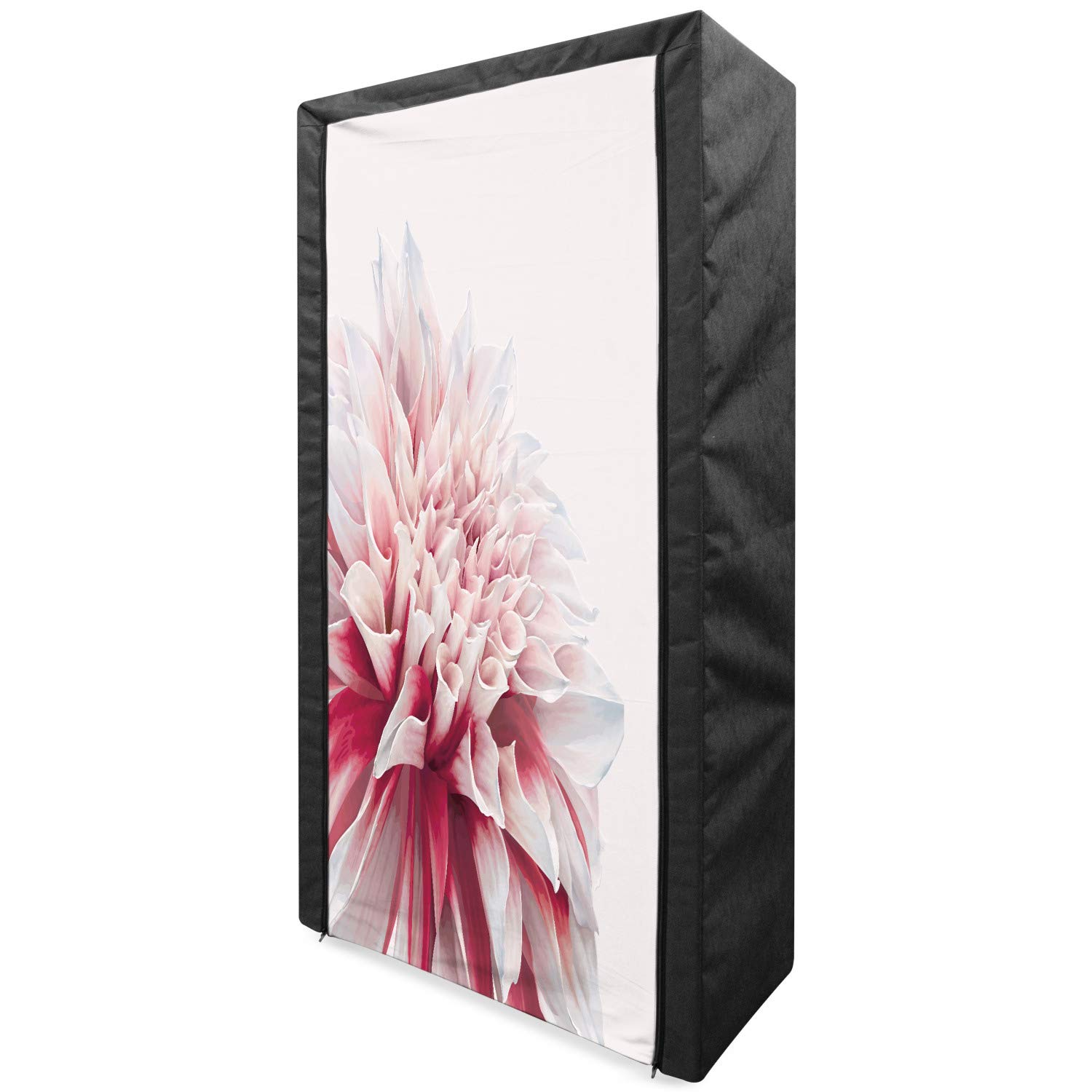 Ambesonne Dahlia Portable Fabric Wardrobe - Pastel Blossom Floral Print Clothing Organizer with Shelves, 33.5 Inch Storage Closet in White Ivory & Ruby | Perfect for Bedroom, Closet, Dorm Room & Small Space Organization