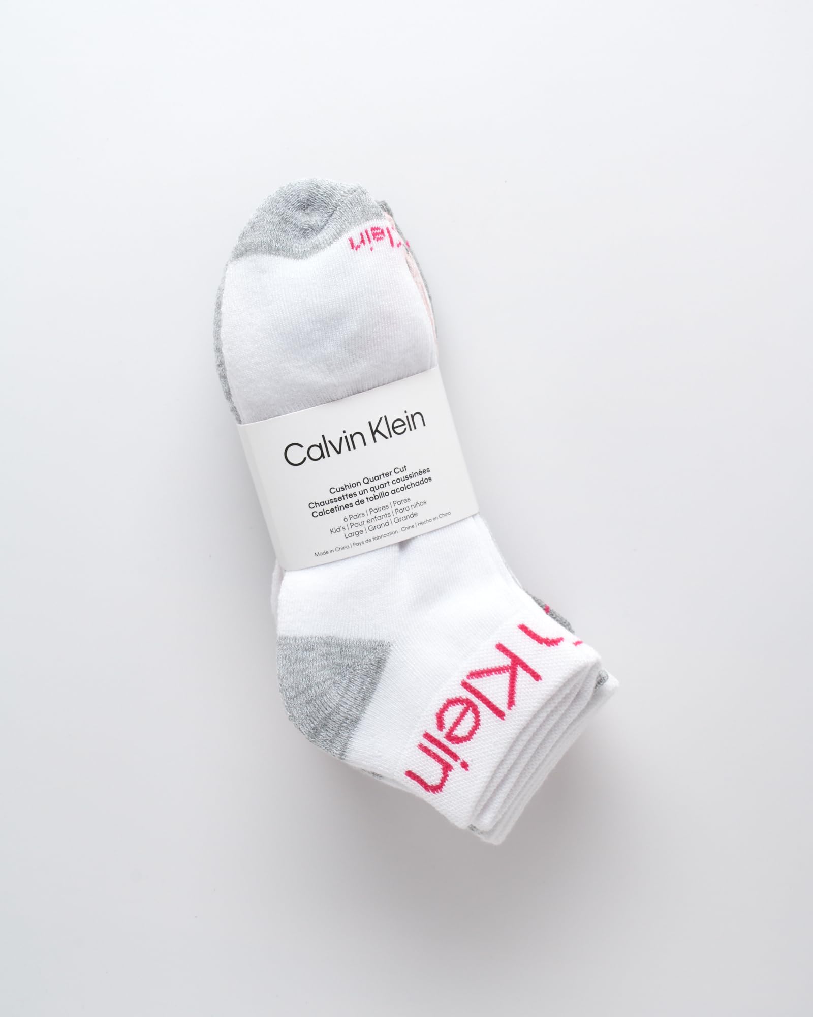 Calvin Klein Girls' Quarter Socks 6-Pack - Stretch Performance Cushioned Athletic Ankle Socks with Arch Support for Running, Gym & Everyday Comfort