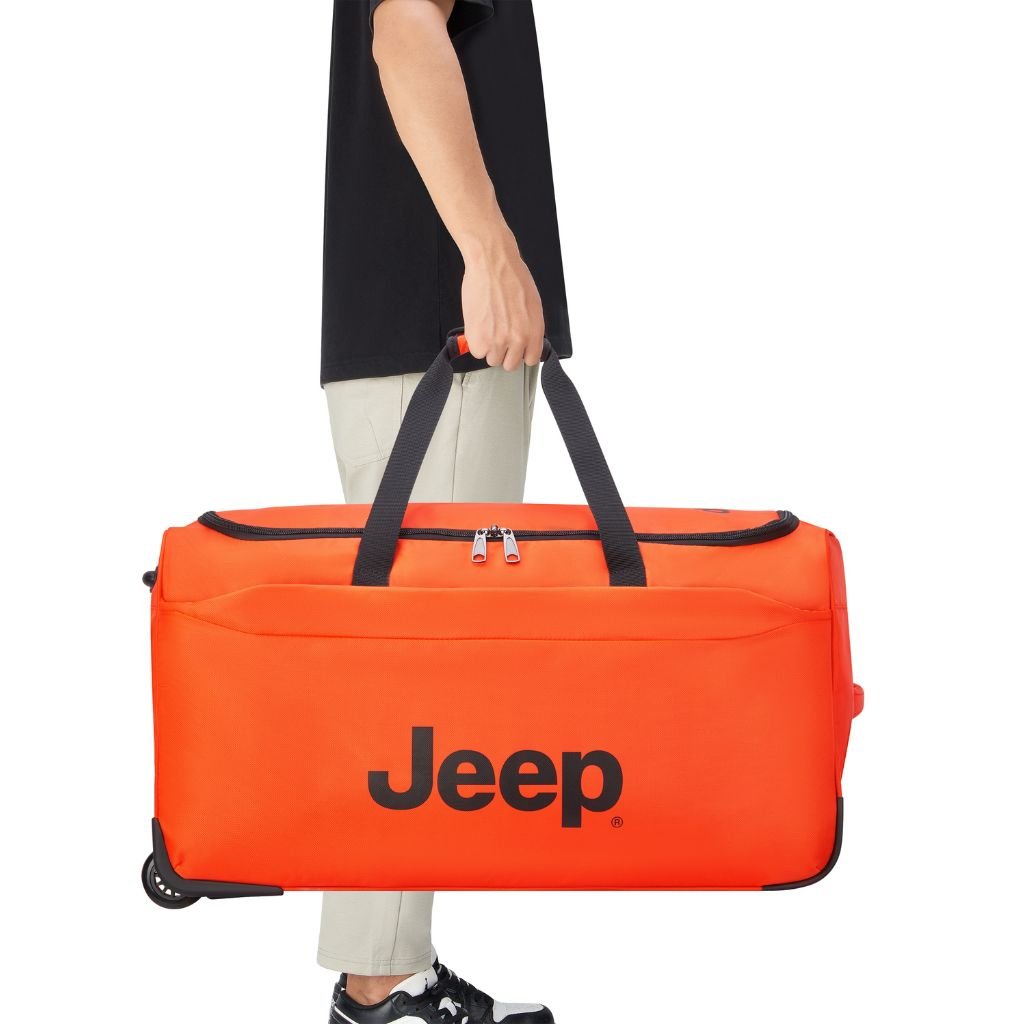 Jeep 73cm Duel Wheel Lightweight Medium Duffle Bag - Orange | Water-Resistant Travel Duffel for Gym, Sports, Camping & Weekend Getaways