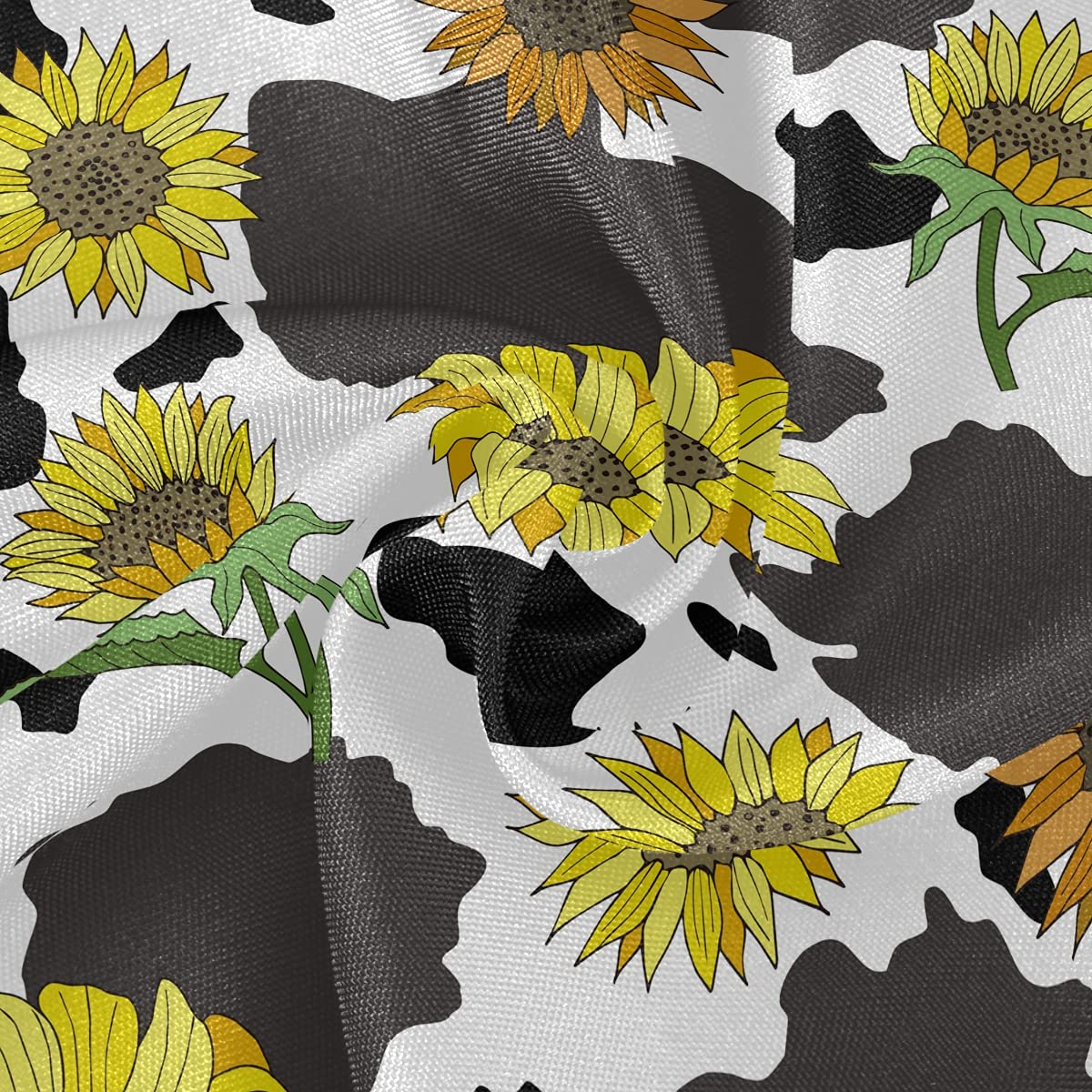60 Inch Round Black and White Cow Print Sunflower Tablecloth - Waterproof Outdoor Table Cover for Wedding, Party, Dining Room - Perfect for Picnics, BBQs, and Farmhouse Decor