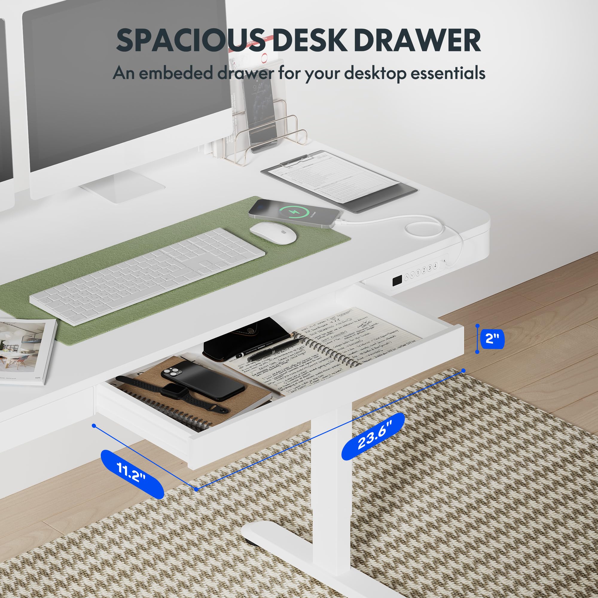 FLEXISPOT 55 Inch White Electric Adjustable Height Standing Desk with Storage Drawers & USB Charging Port | Quick Assembly Home Office Desk | Ergonomic Sit Stand Workstation for Small Spaces (White Top + Comhar Frame) - Perfect for Remote Work, Gaming Setup & Study Room