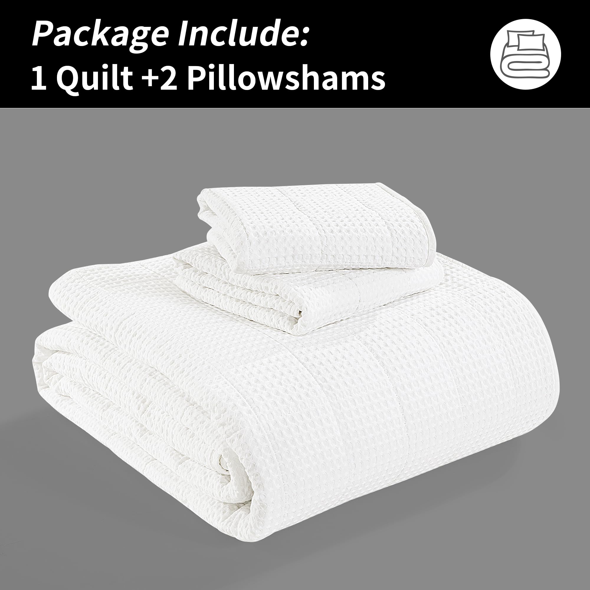 HOMBYS Oversized King Bedspreads 120x128 Inches, 100% Cotton Waffle Weave Quilt Set - Extra Large Coverlet Set in White, Lightweight Bedding for Big Beds (1 Quilt + 2 Pillow Shams) - Perfect for Master Bedrooms, Guest Rooms & Cozy Home Decor